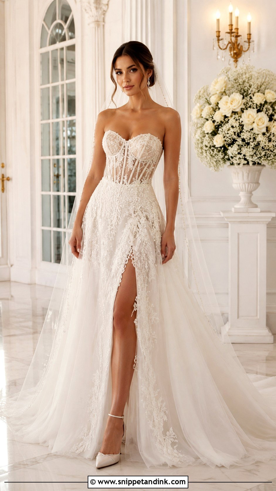 Lace Corset Wedding Dress With Pearl Details - Snippet and Ink - 25 Lace Corset Wedding Dress Ideas