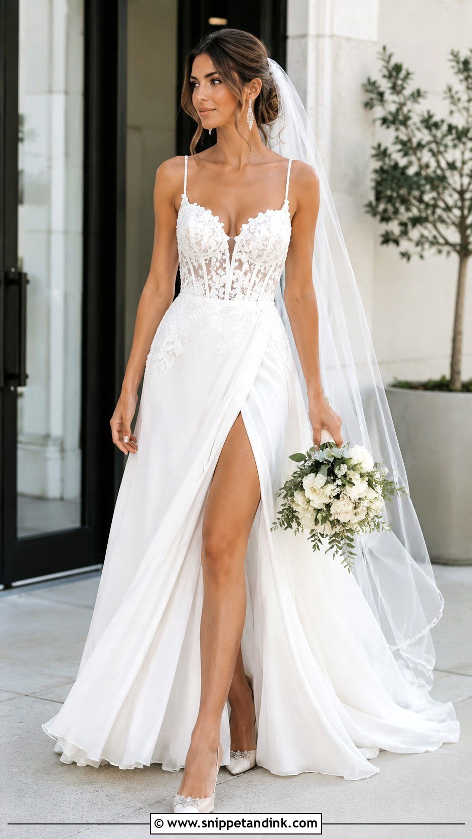 Lace Corset Wedding Dress With Slit - Snippet and Ink - 20 Lace Corset Wedding Dresses