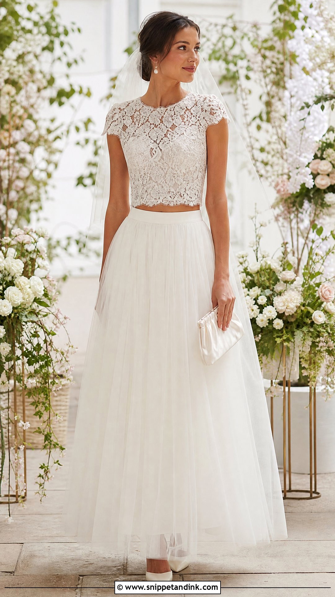 Lace Crop Top And Tulle Skirt Bridal Separates - Snippet and Ink - 25 Bridal Separates Ideas