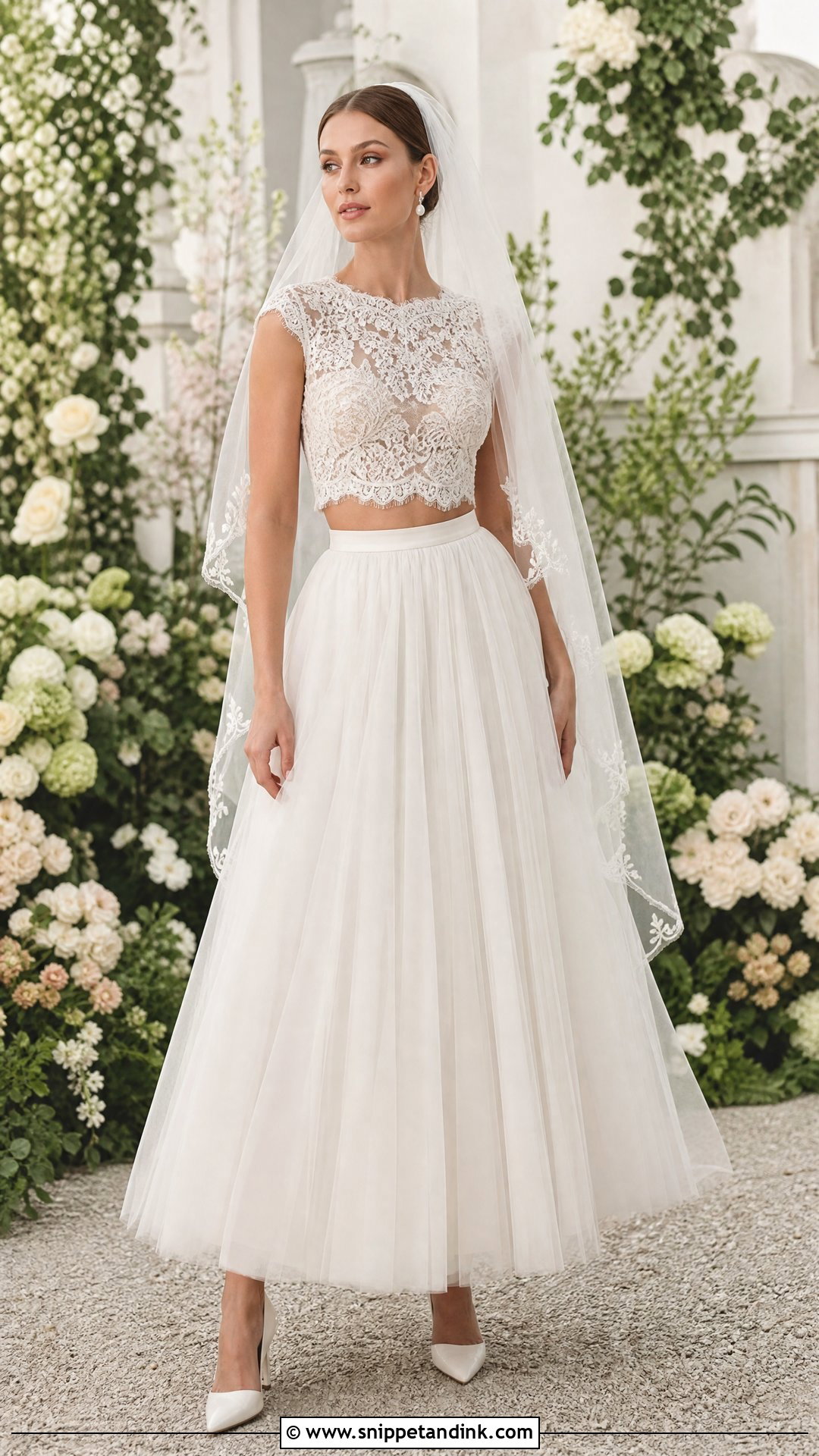 Lace Crop Top And Tulle Skirt Wedding Dress Separates - Snippet and Ink - 20 Wedding Dress Separates Ideas