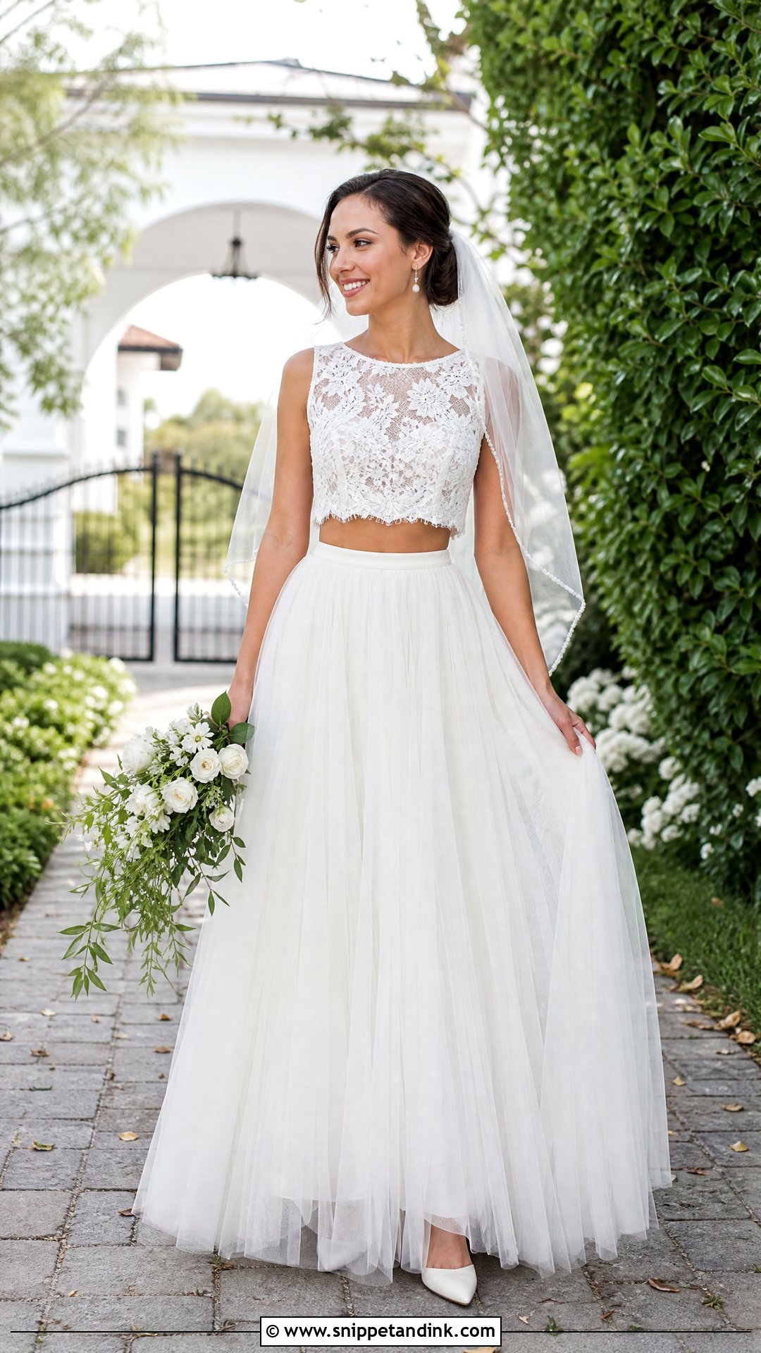 Lace Crop Top And Tulle Skirt Wedding Dress - Snippet and Ink - 20 Two Pieces Wedding Dress Ideas