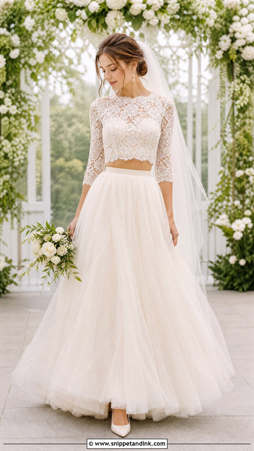 Lace Crop Top With Tulle Wedding Skirt - Snippet and Ink - 20 Wedding Skirt Separate Ideas