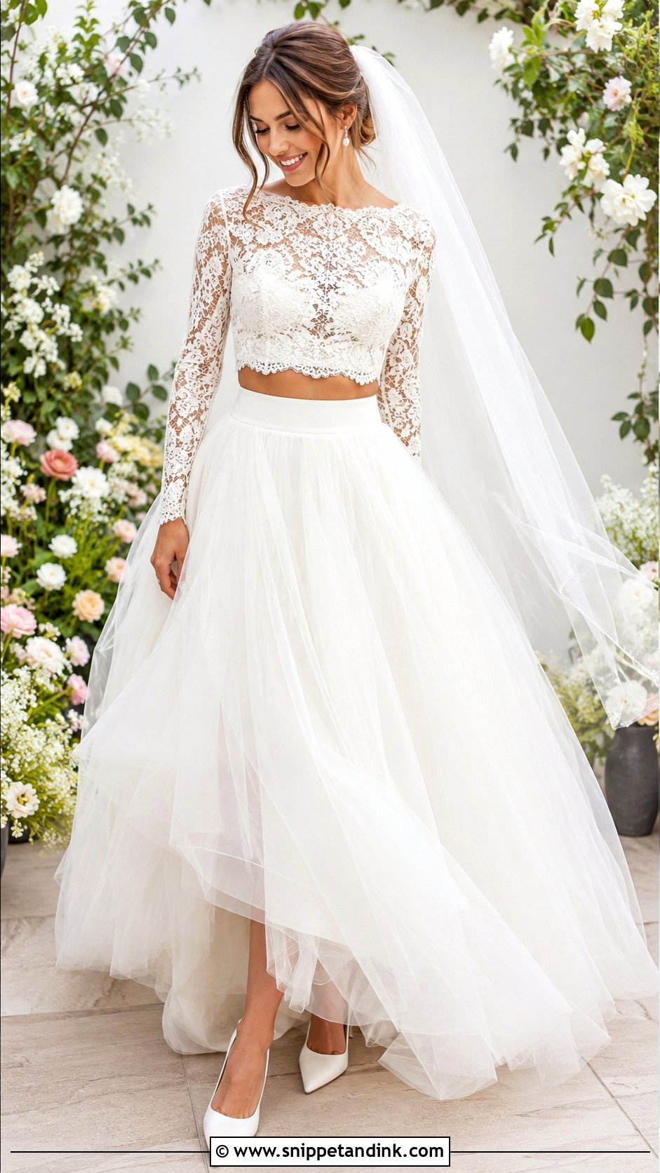 Lace Crop Top and Tulle Bridal Skirt - Snippet and Ink - 20 Bridal Skirt and Top Ideas