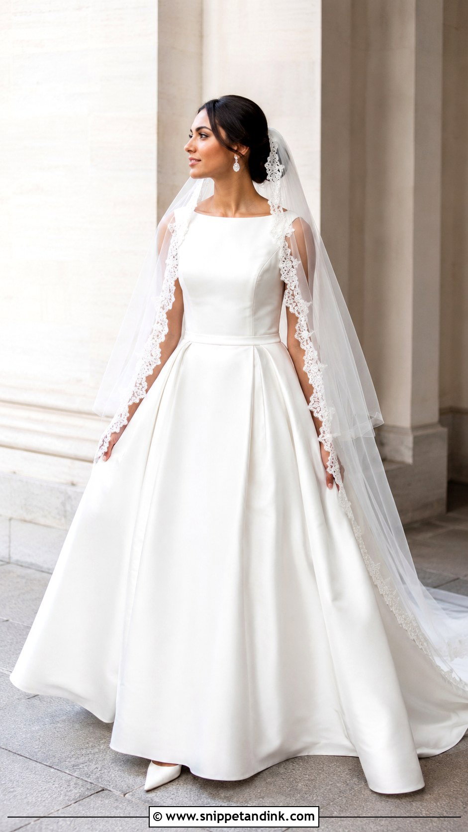 Lace Edge Double Veil With Satin Wedding Dress - Snippet and Ink - 20 Double Veil Ideas
