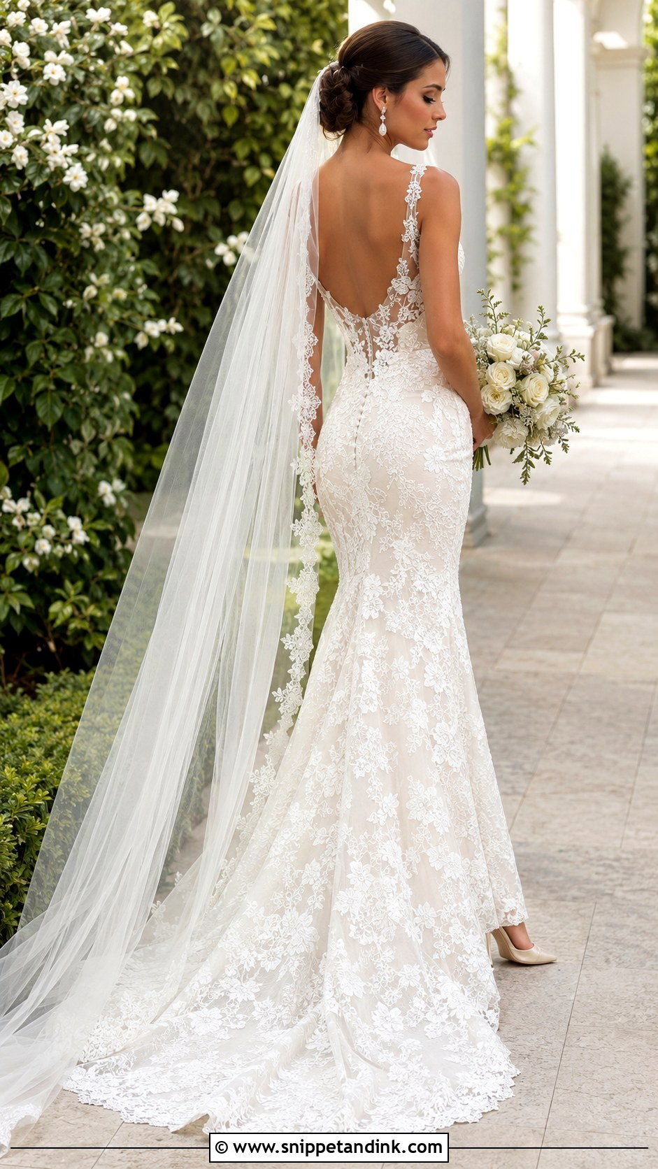 Lace Edge Silk Veil With Fit And Flare Gown - Snippet and Ink - 20 Silk Veil Ideas