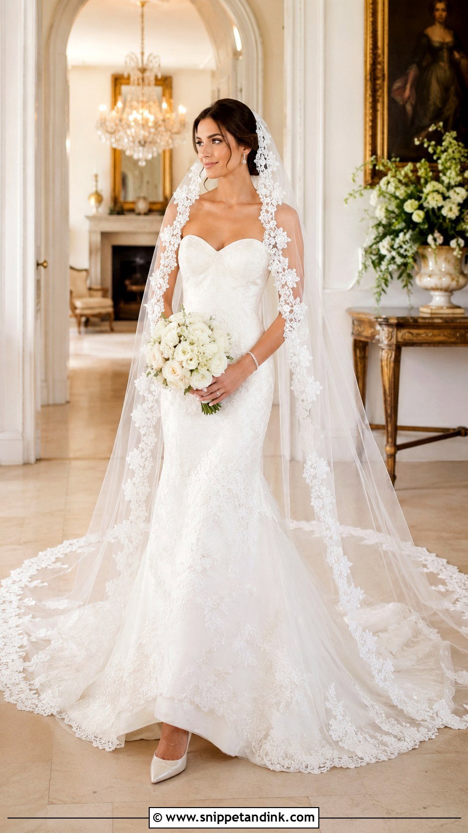 Lace Edge Veil With Strapless Wedding Dress - Snippet and Ink - 20 Long Veils