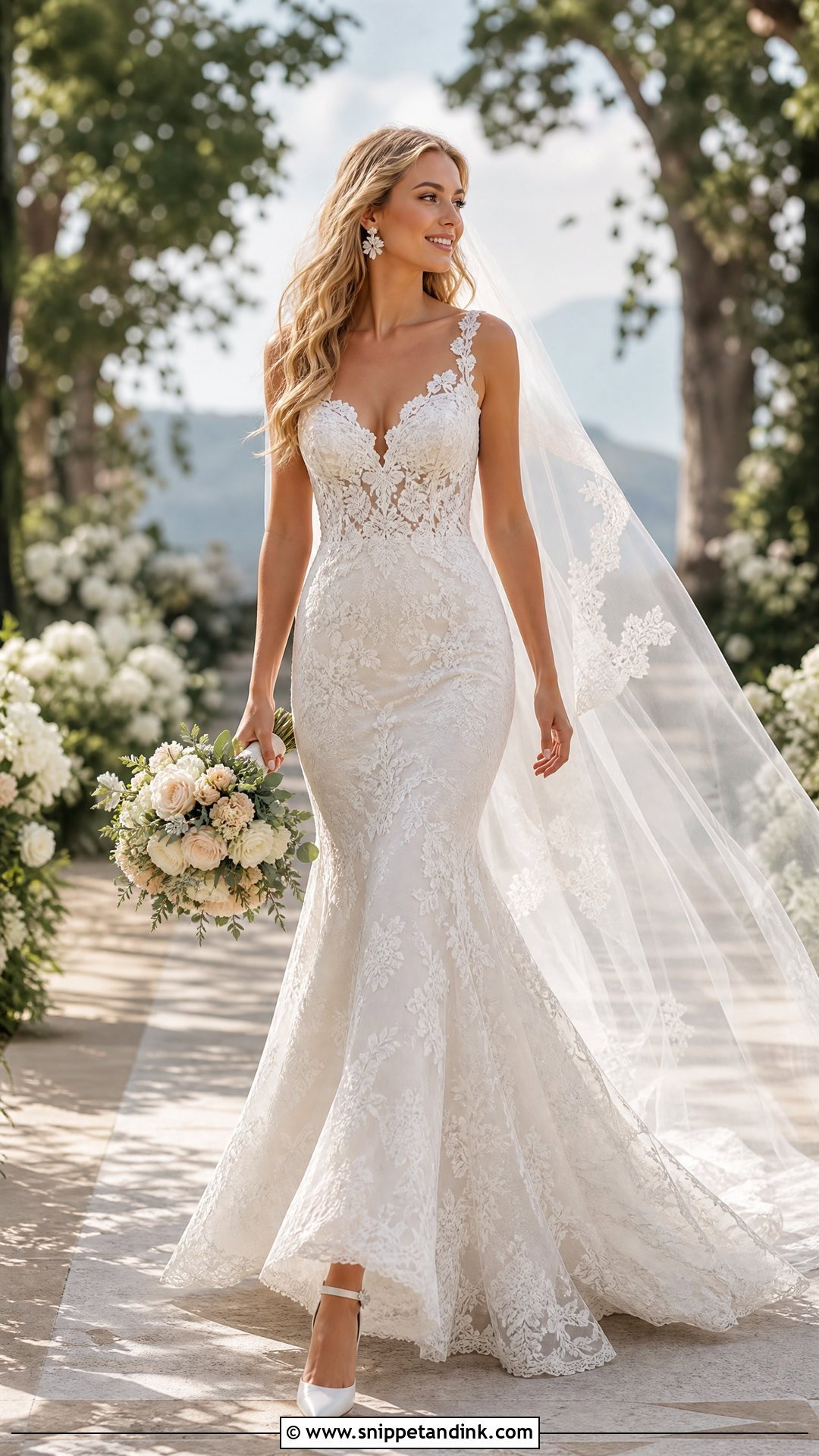 Lace Fit And Flare Wedding Dress - Snippet and Ink - 20 Wedding Dress for Tall Bride Ideas