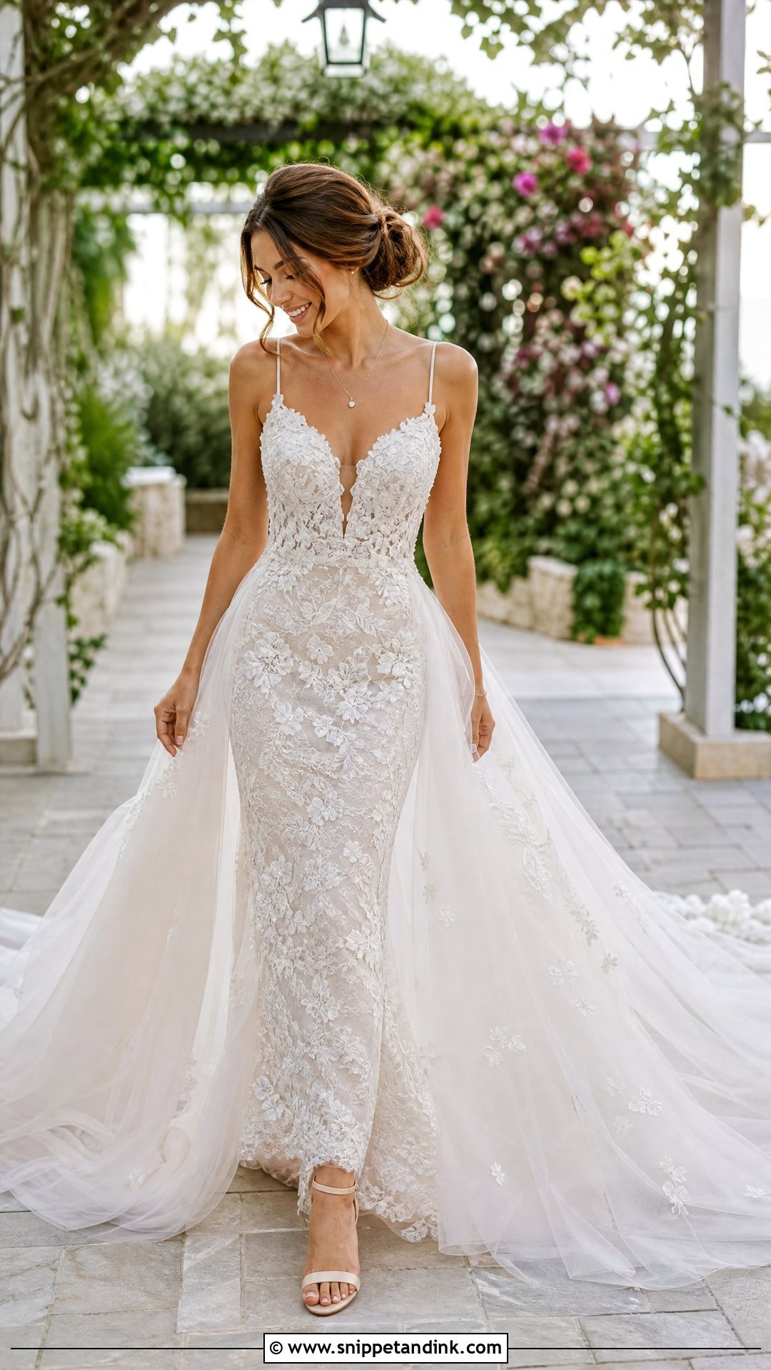 Lace Fit And Flare Wedding Dress With Detachable Tulle Train - Snippet and Ink - 20 Wedding Dress with Detachable Train Ideas