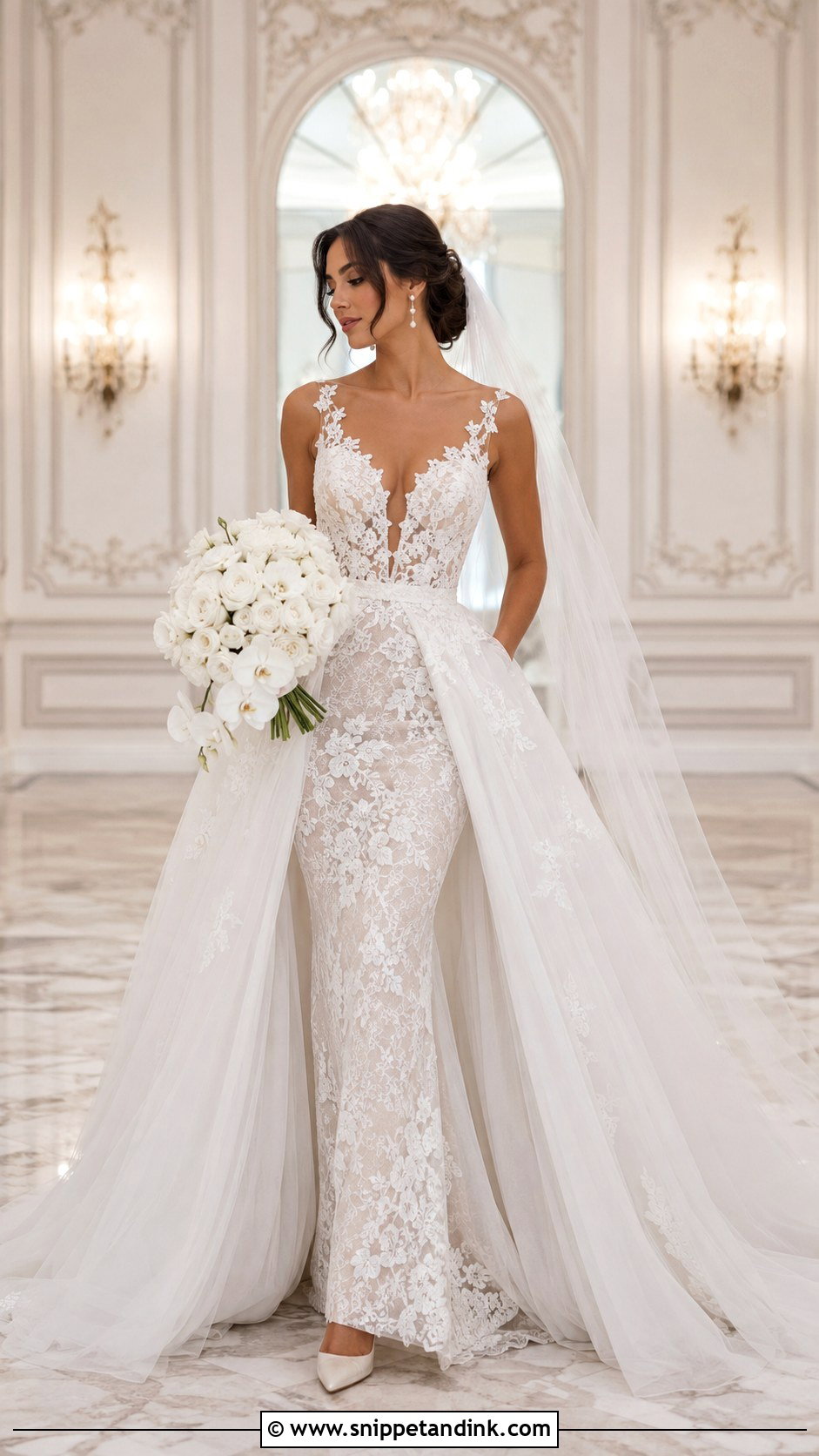 Lace Fit and Flare Wedding Dress With Overskirt - Snippet and Ink - 20 Lace Fit and Flare Wedding Dress Ideas