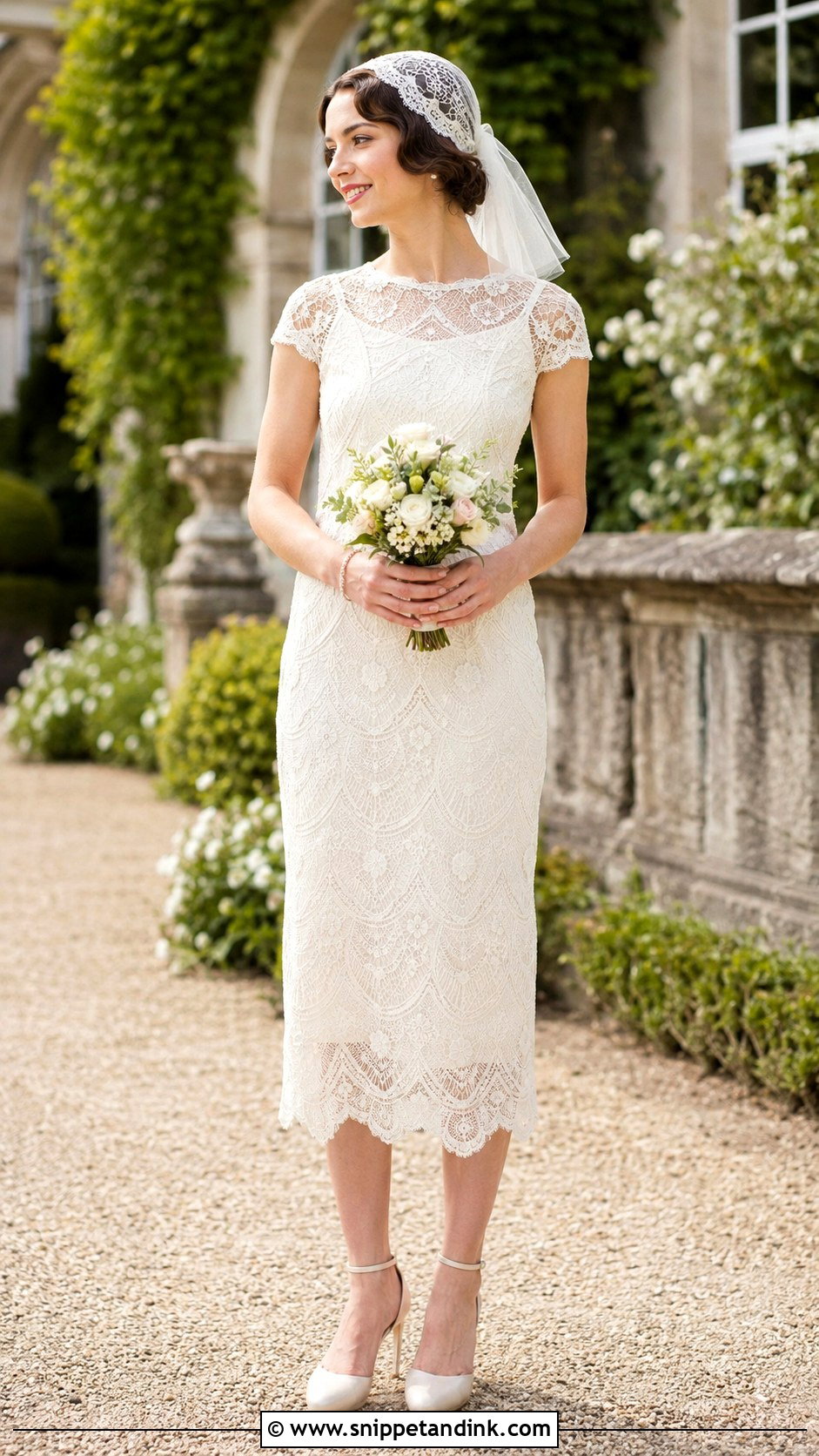 Lace Flapper Wedding Dress With Vintage Veil - Snippet and Ink - 20 Flapper Wedding Dress Ideas