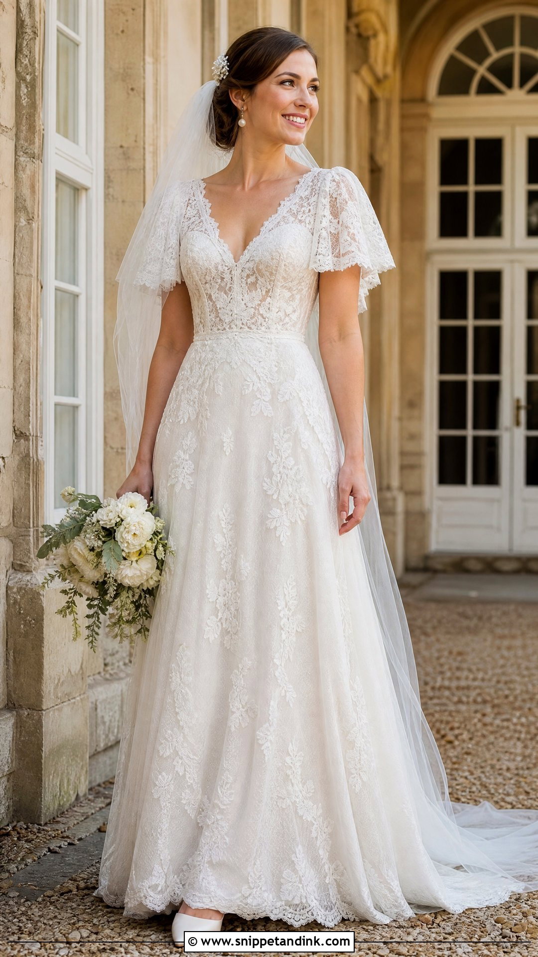Lace Flutter Sleeve Wedding Dress - Snippet and Ink - 20 Wedding Dress Flutter Sleeves