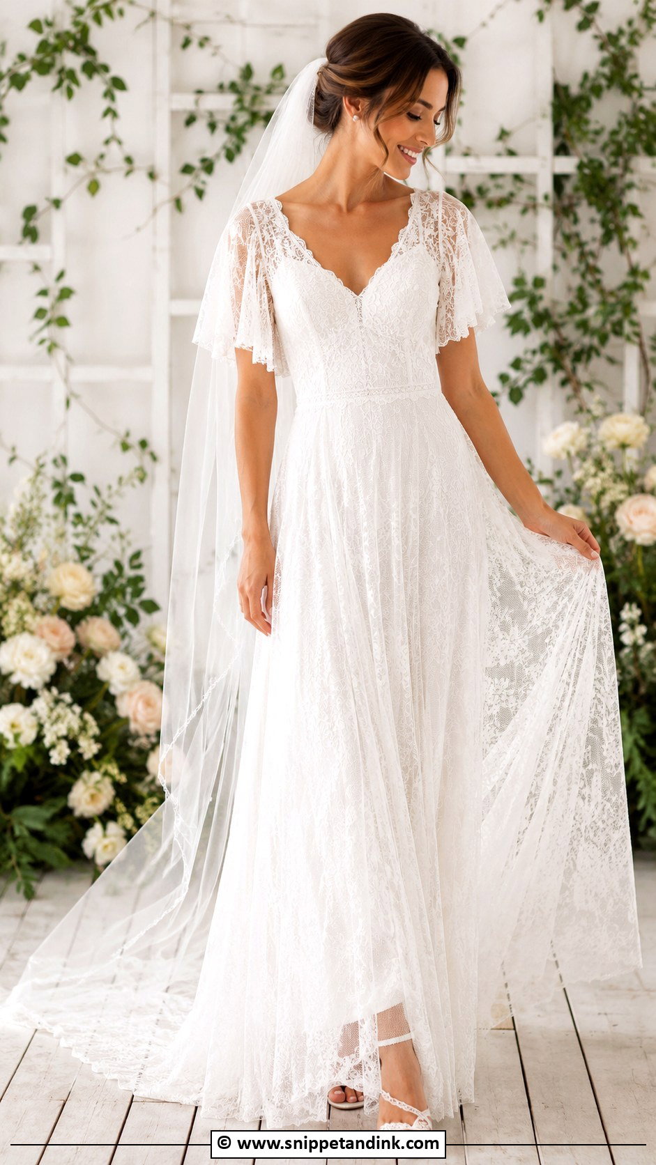 Lace Flutter Sleeve Wedding Dress - Snippet and Ink - 25 Flutter Sleeve Wedding Dress Ideas