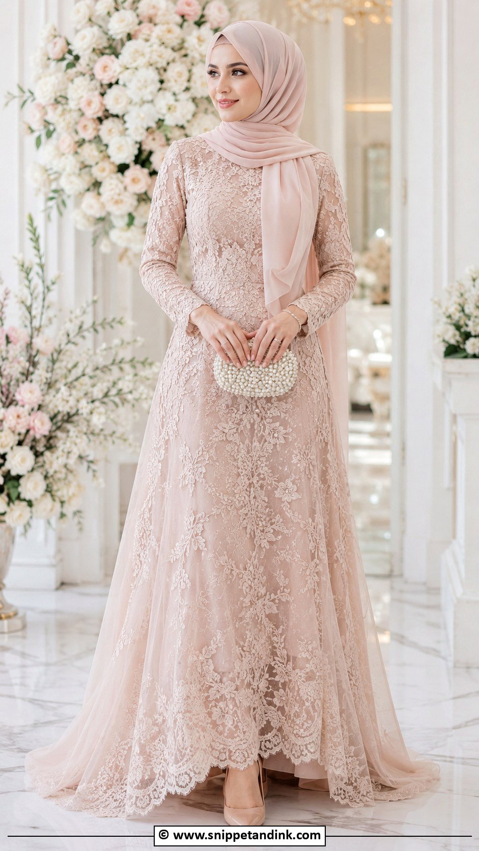 Lace Gown Hijab Wedding Outfit - Snippet and Ink - 25 Hijab for Wedding Ideas