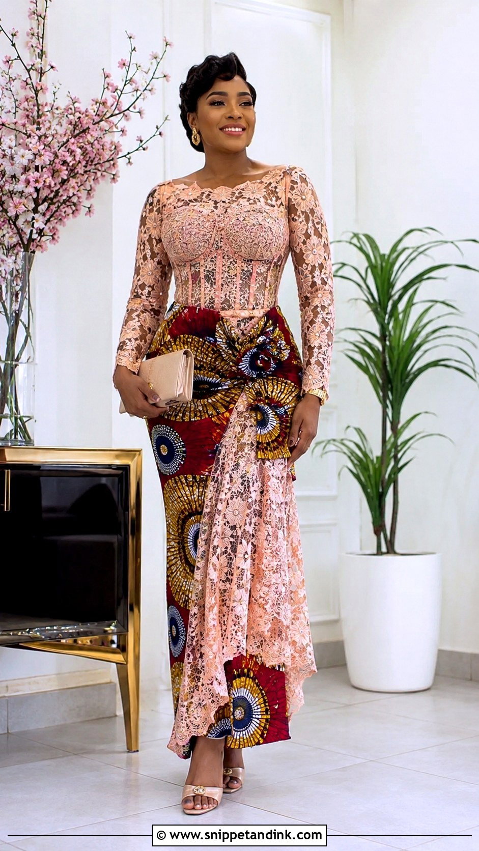 Lace Gown With Ankara Mix Outfit - Snippet and Ink - 25 Sample Lace Gown Styles