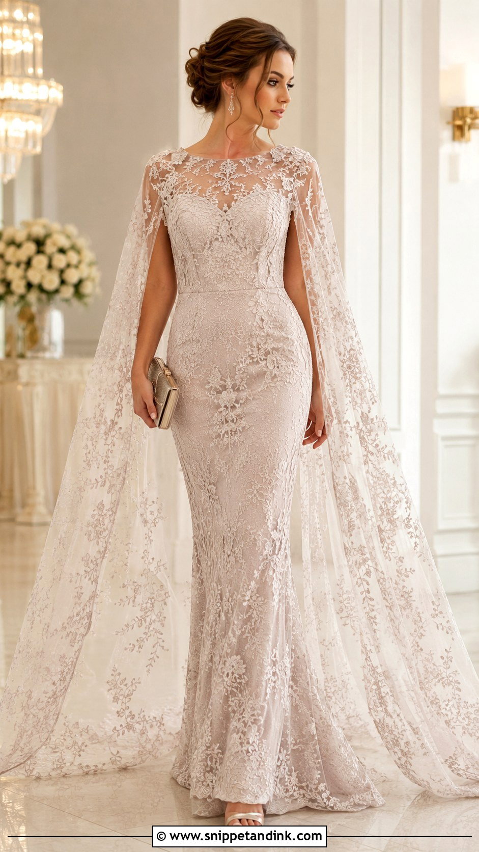 Lace Gown With Cape - Snippet and Ink - 25 Beautiful Lace Gown Styles