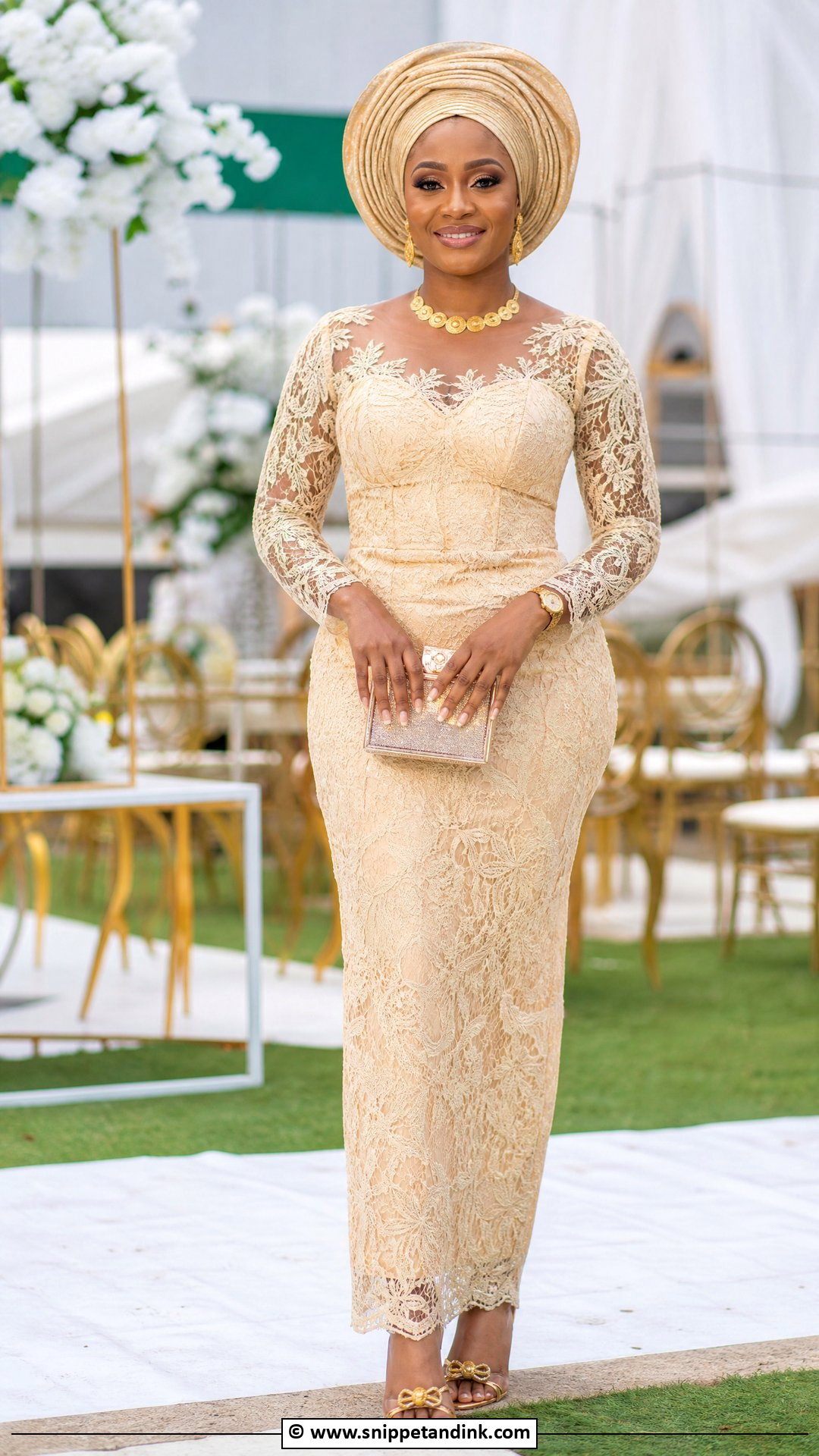 Lace Gown With Gele For Wedding - Snippet and Ink - 35 Latest Lace Styles for Wedding
