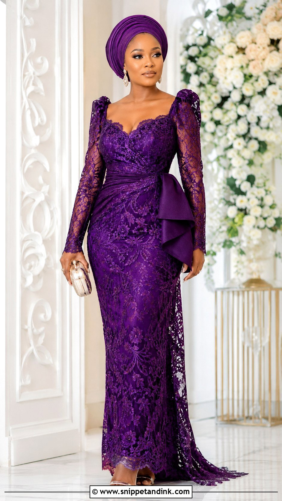 Lace Gown With Headwrap - Snippet and Ink - 25 Latest Lace Gown Styles