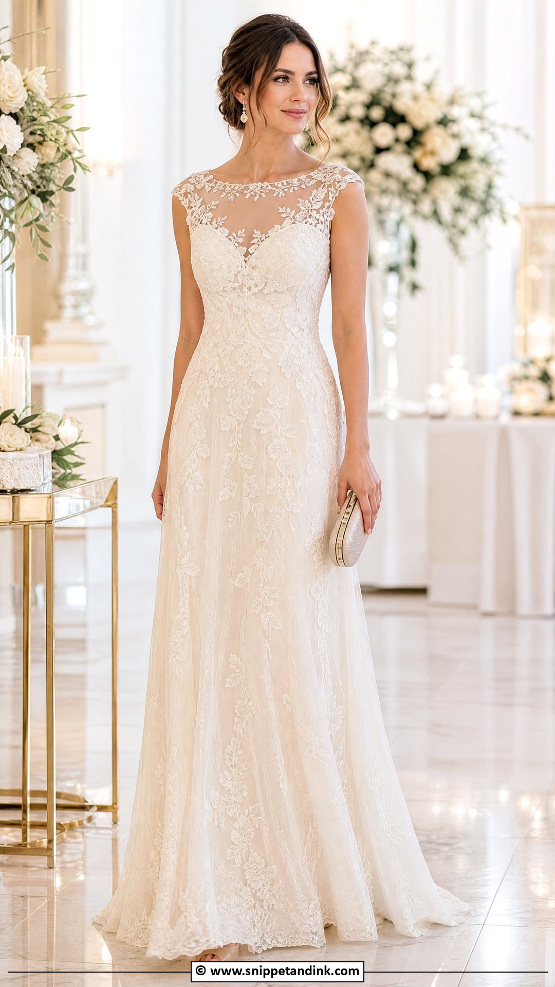 Lace Gown With Illusion Neckline - Snippet and Ink - 35 Lace Gown Styles