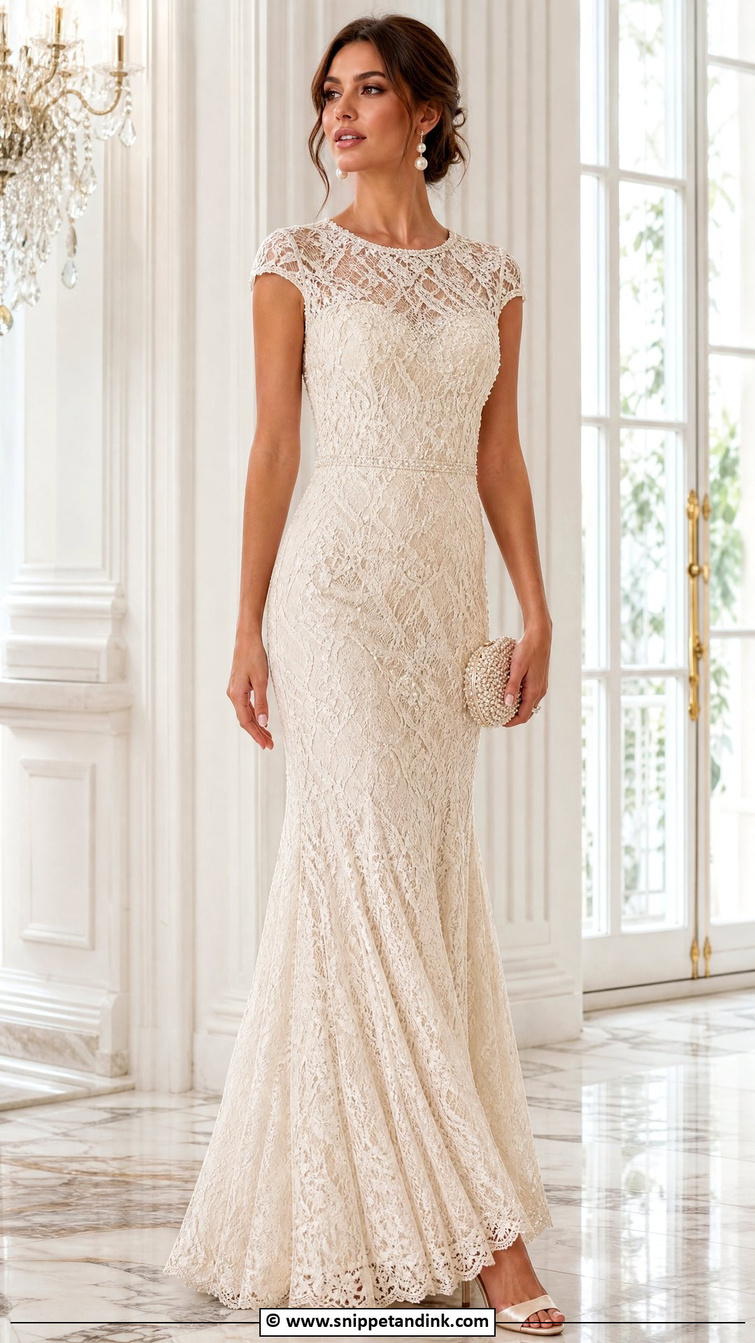 Lace Gown With Pearl Detail - Snippet and Ink - 35 Lace Gown Styles