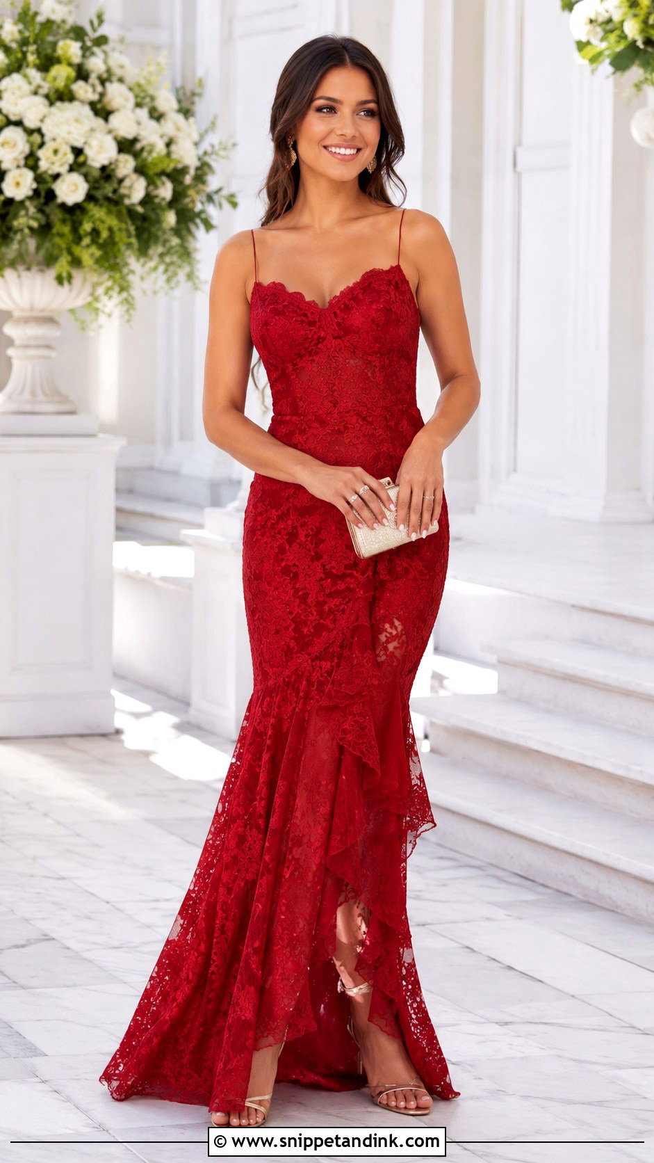Lace Gown With Ruffle Hem Outfit - Snippet and Ink - 25 Sample Lace Gown Styles