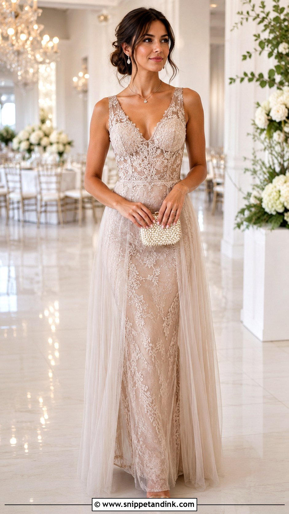 Lace Gown With Tulle Overlay - Snippet and Ink - 25 Latest Lace Gown Styles