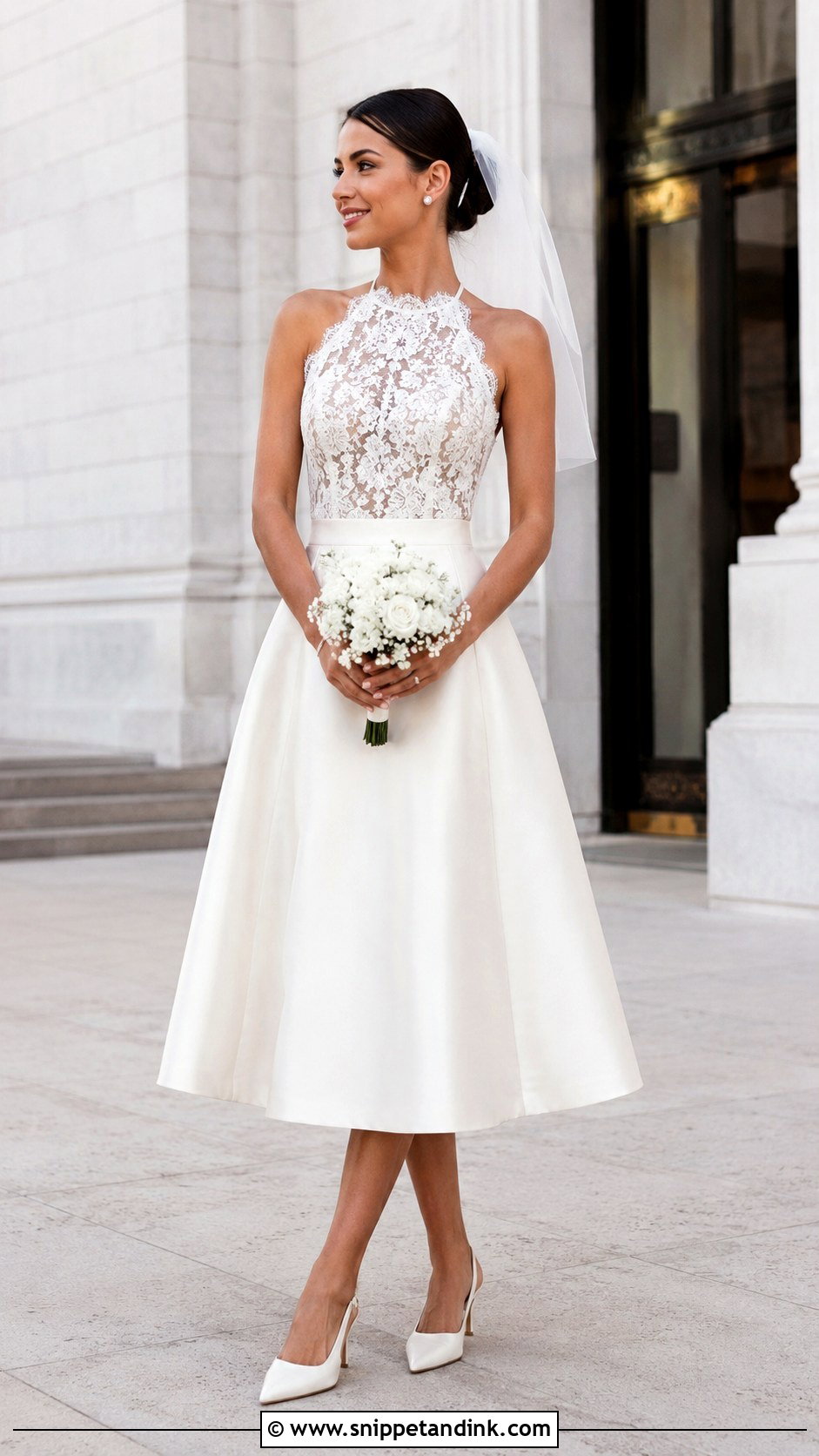Lace Halter Tea Length Wedding Dress - Snippet and Ink - 20 Halter Neck Lace Wedding Dress Ideas