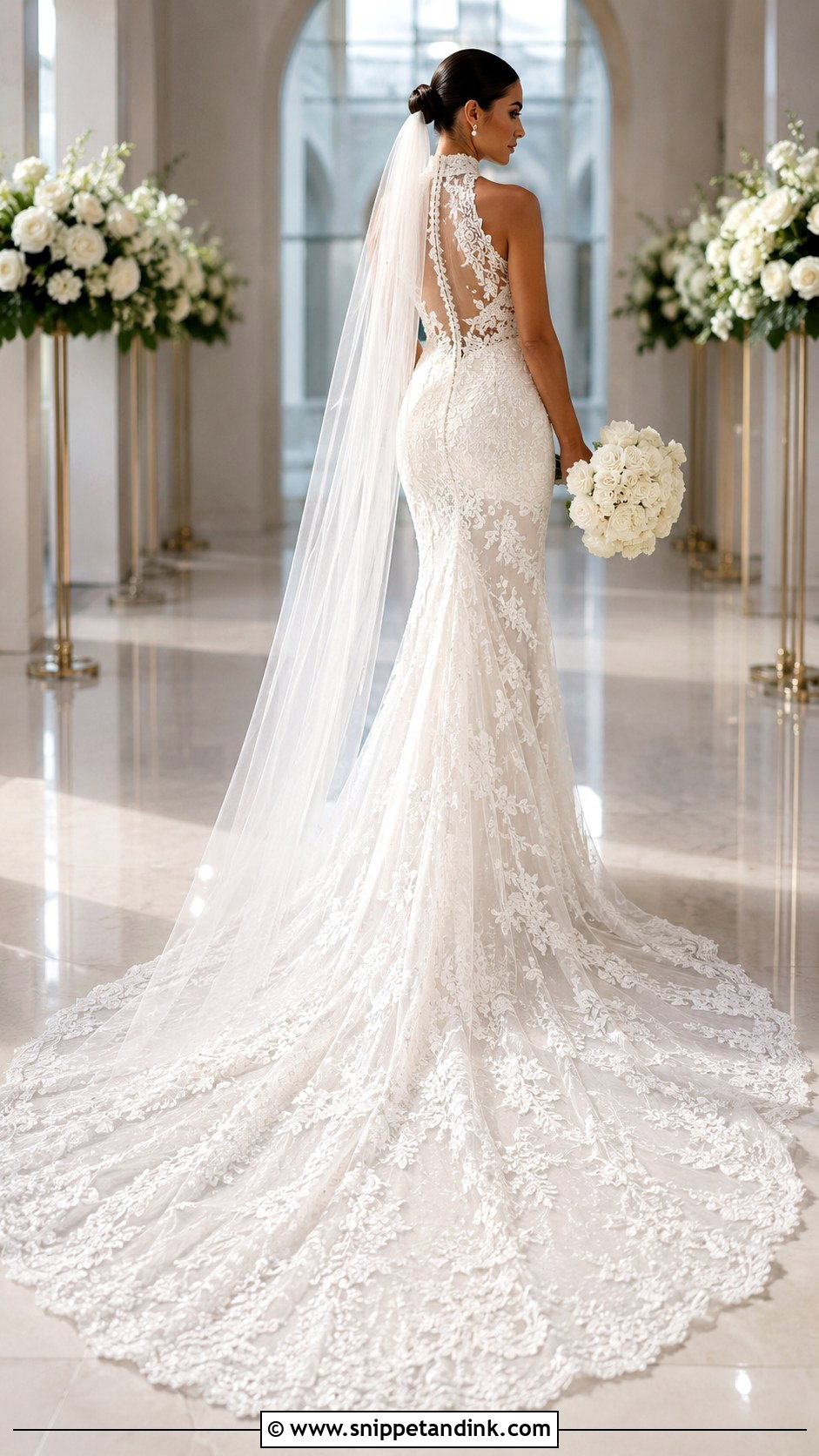 Lace Halter Wedding Dress With Train - Snippet and Ink - 20 Halter Neck Lace Wedding Dress Ideas