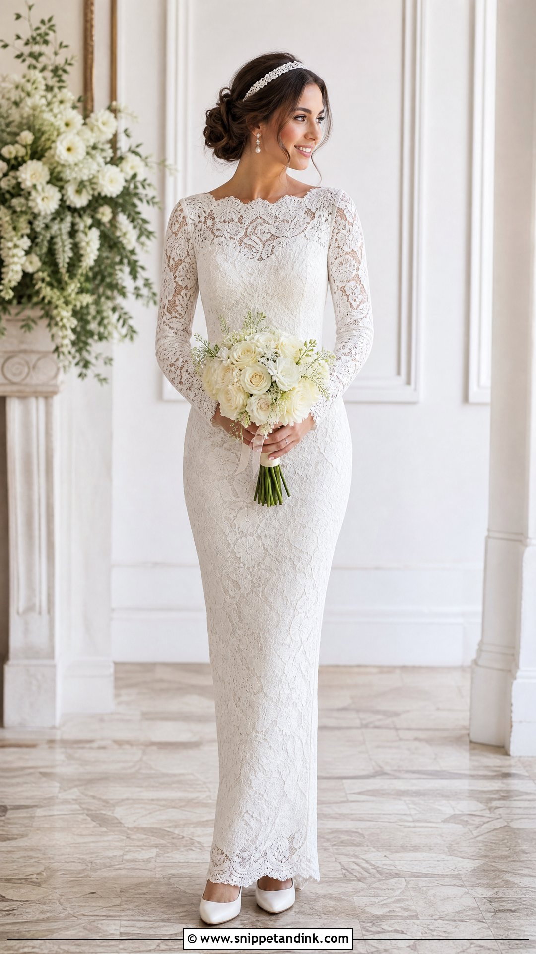 Lace Headband Wedding Headpiece With Sleeve Gown - Snippet and Ink - 20 Wedding Head Pieces Ideas