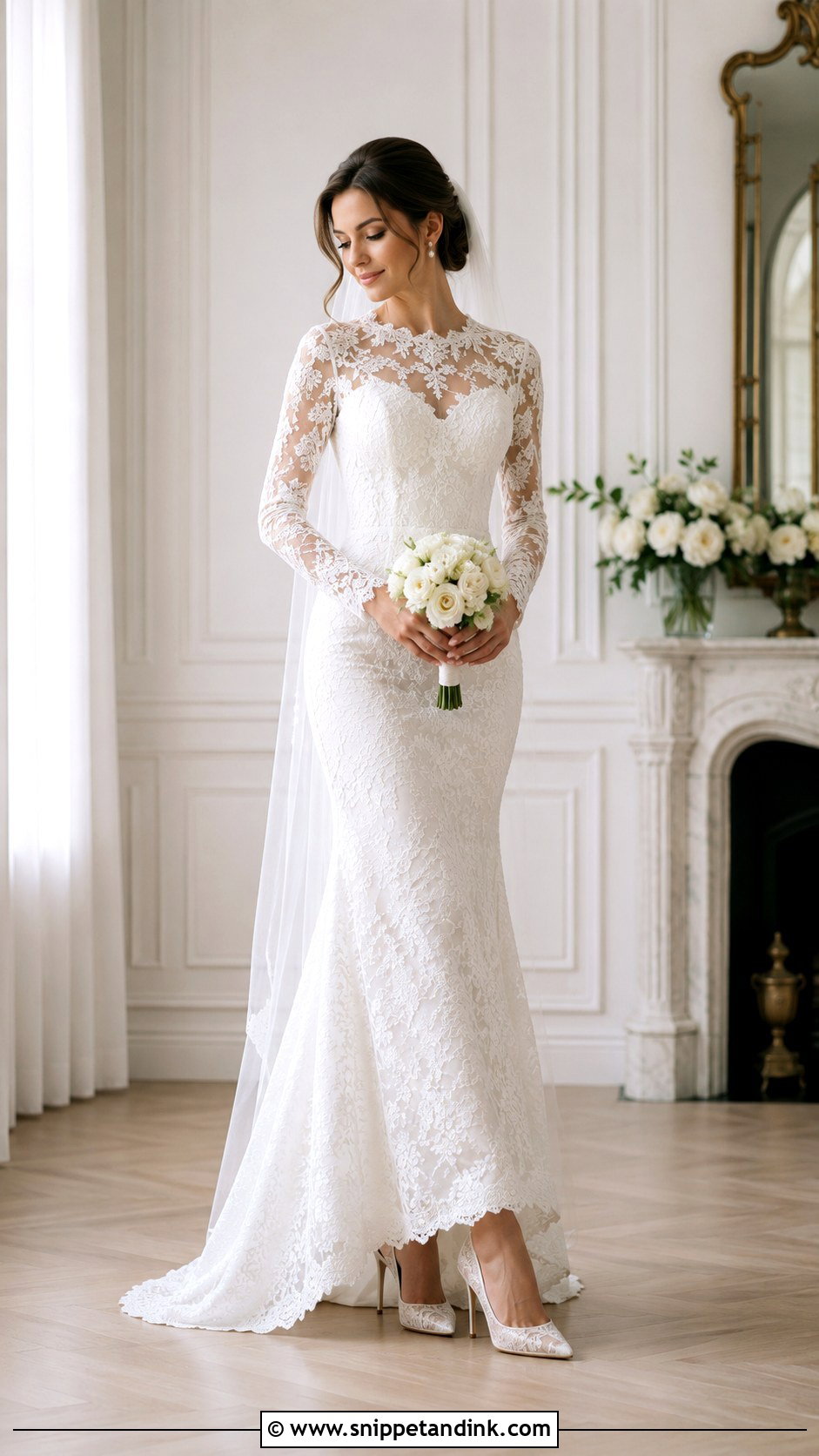 Lace Heels With Long Sleeve Wedding Dress - Snippet and Ink - 20 High Heels for Wedding Ideas