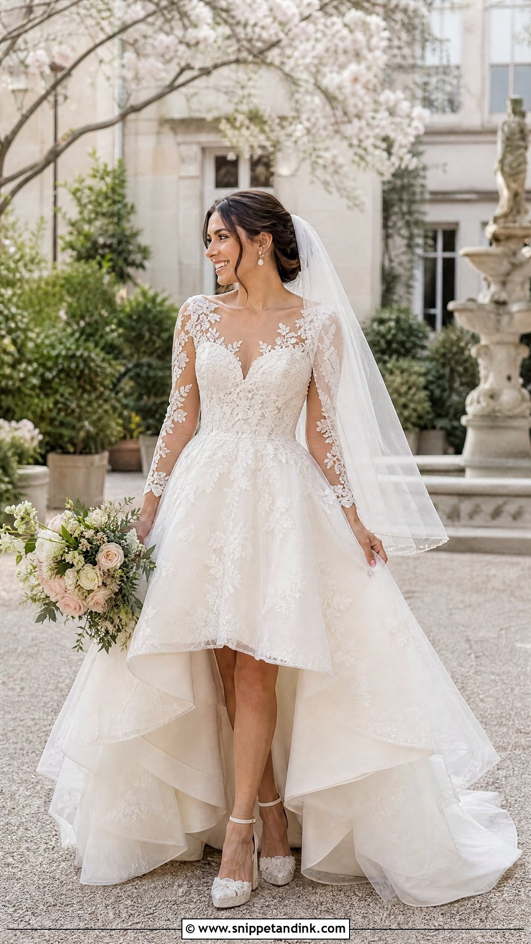 Lace High Low Wedding Dress With Long Sleeves - Snippet and Ink - 20 High Low Wedding Dresses