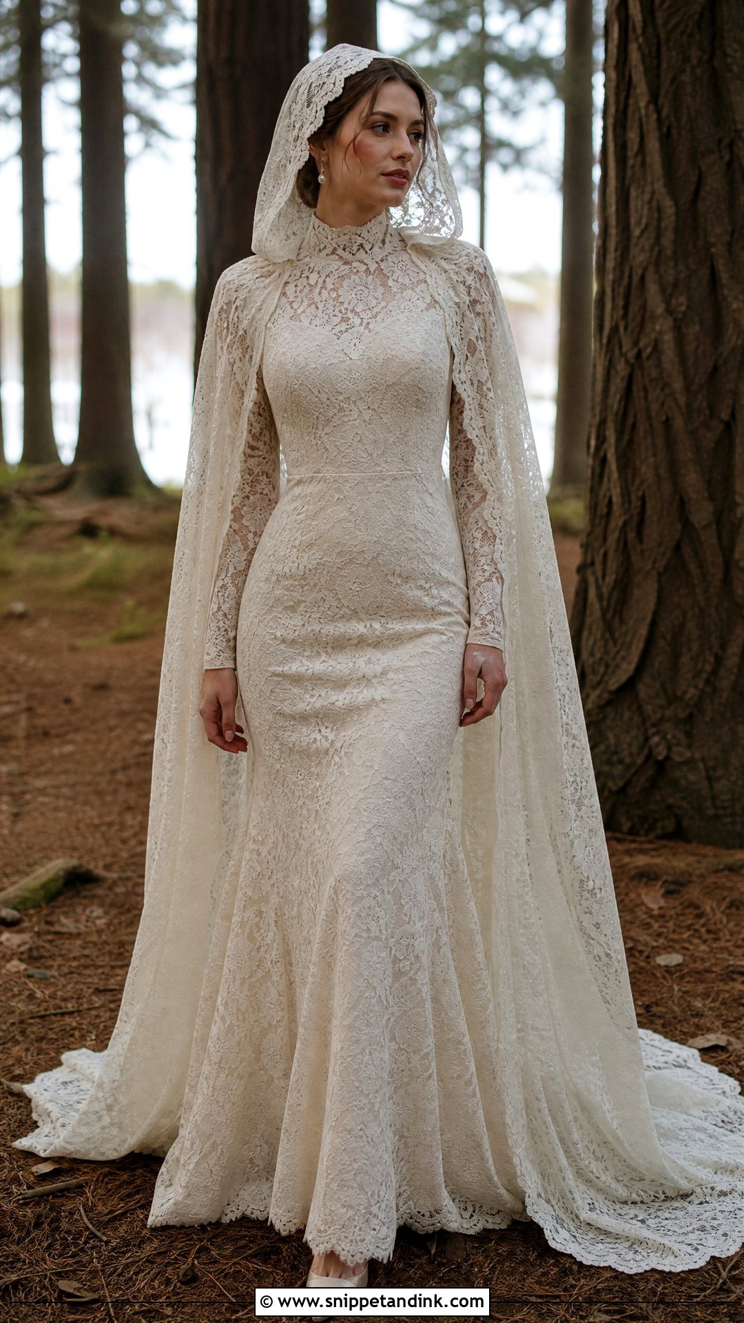 Lace Hood Wedding Dress - Snippet and Ink - 20 Lily Collin’s Wedding Dress Ideas