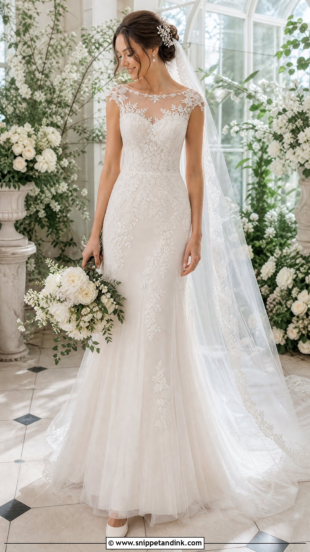 Lace Illusion Neckline Wedding Dress - Snippet and Ink - 20 Small Bust Wedding Dress Ideas