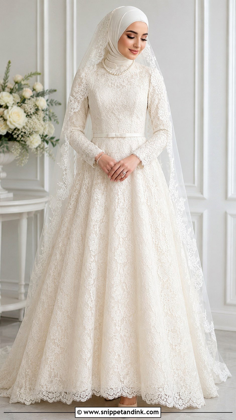 Lace Islamic Wedding Dress With Long Sleeves - Snippet and Ink - 30 Islamic Wedding Dress Ideas