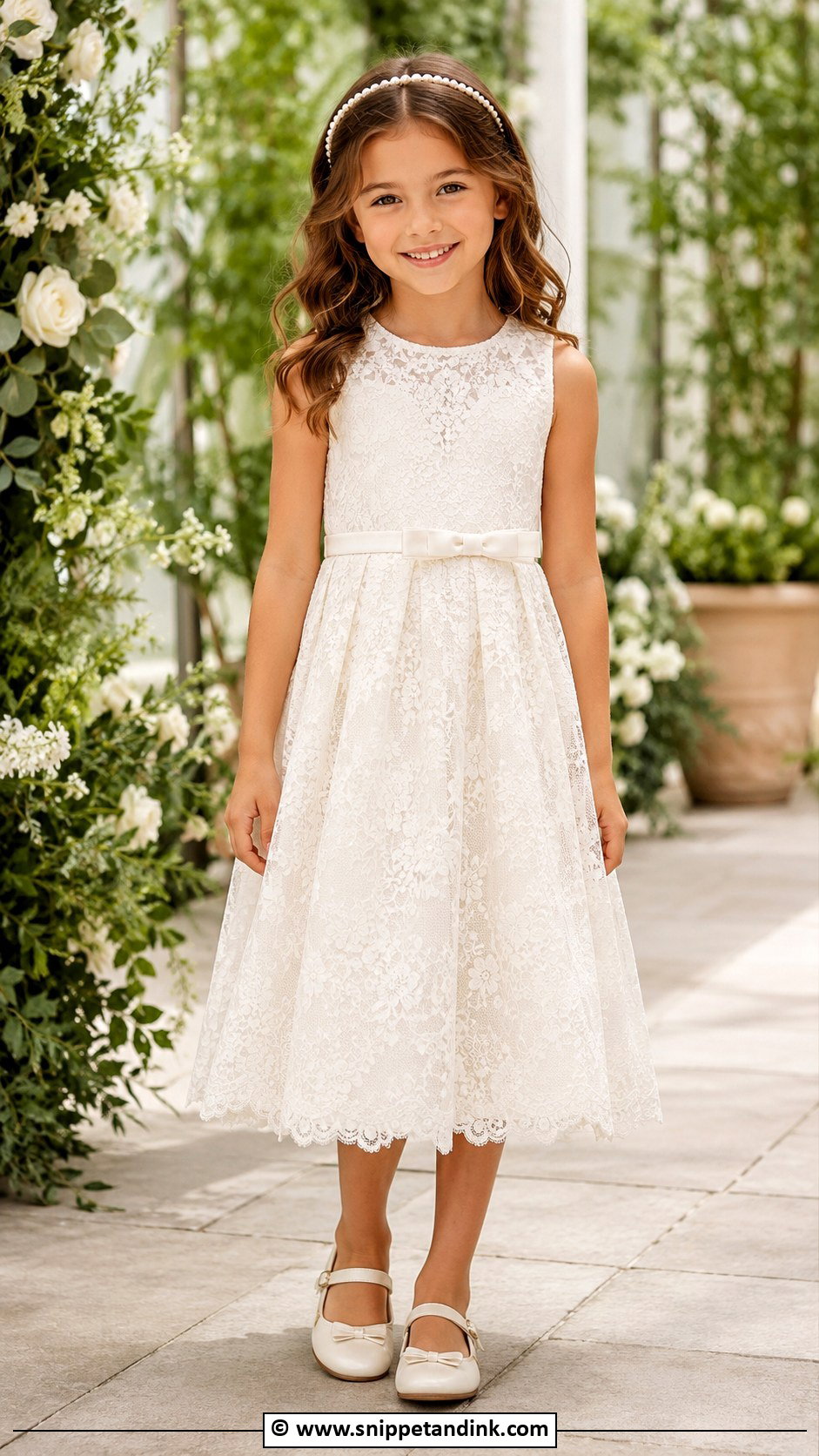 Lace Kids Wedding Dress With Pearl Headband - Snippet and Ink - 25 Wedding Dress for Kids Ideas