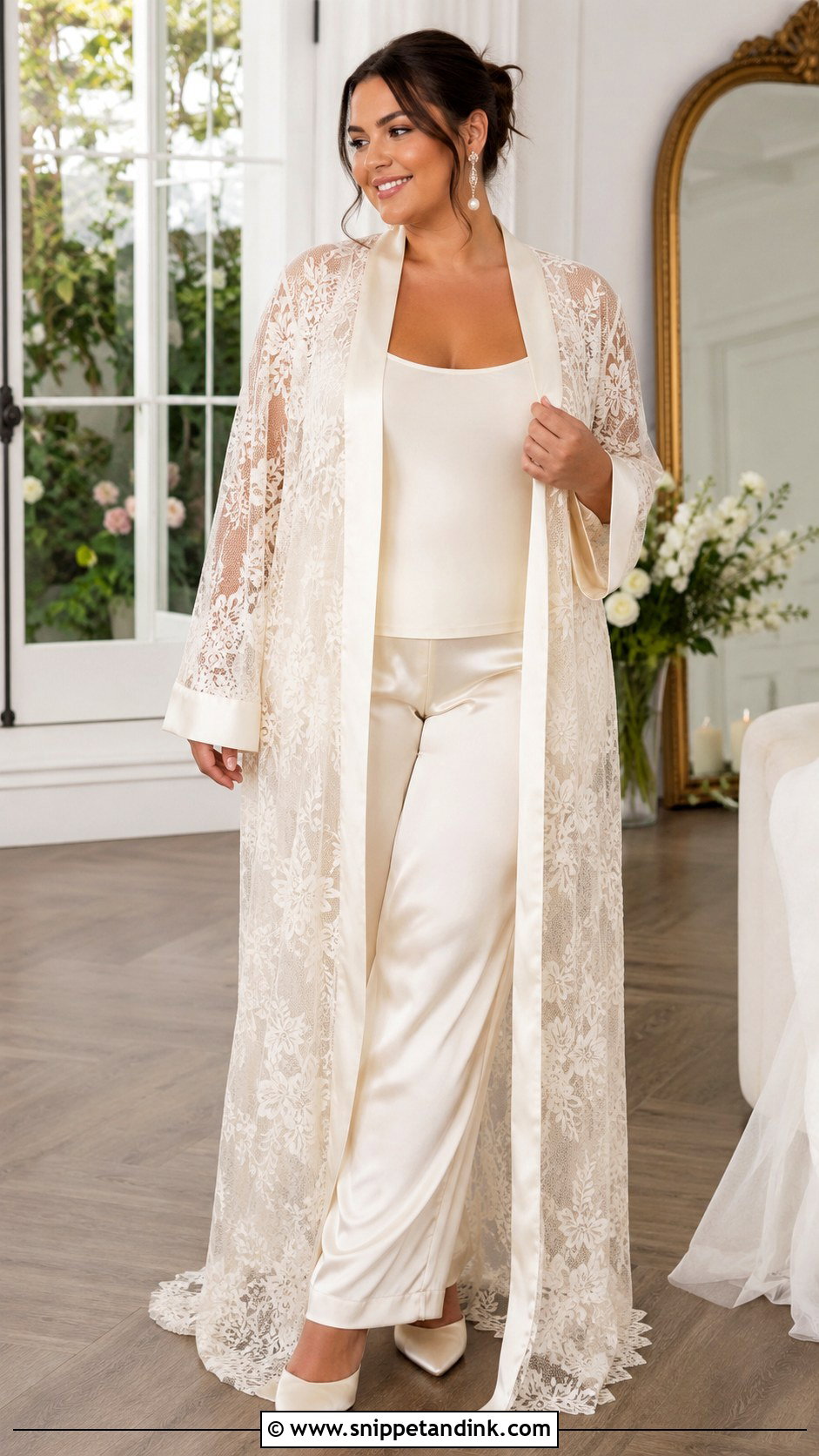 Lace Long Bridal Robe Outfit - Snippet and Ink - 20 Long Bridal Robe Ideas