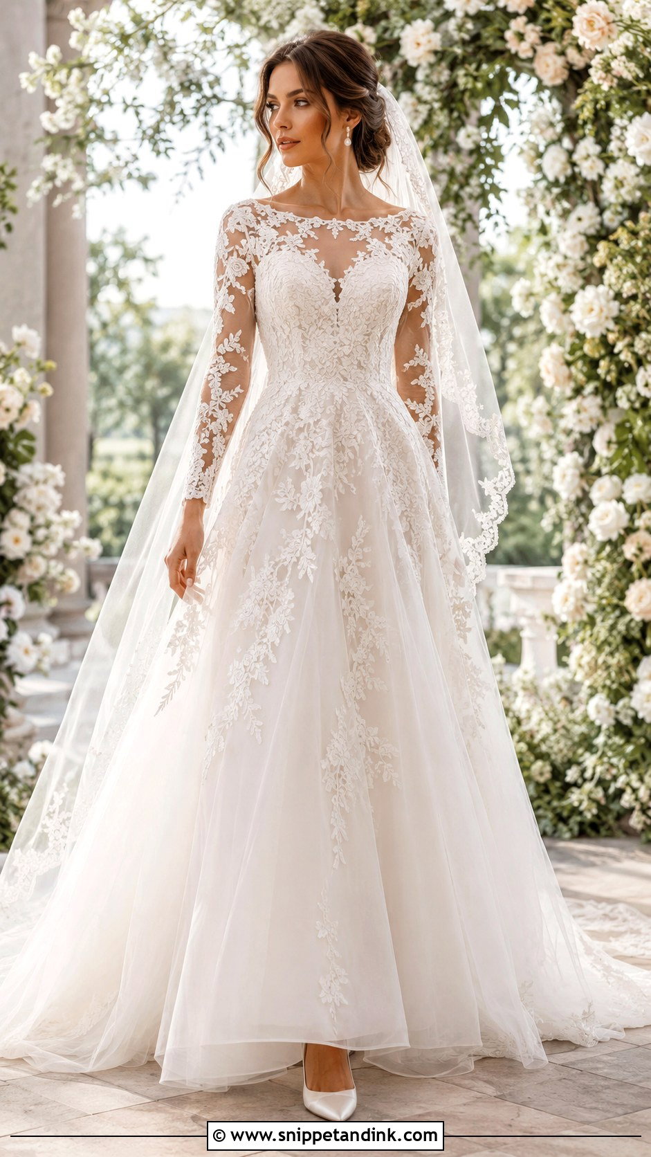 Lace Long Sleeve A Line Wedding Dress - Snippet and Ink - 20 Romantic Wedding Dress with Sleeves
