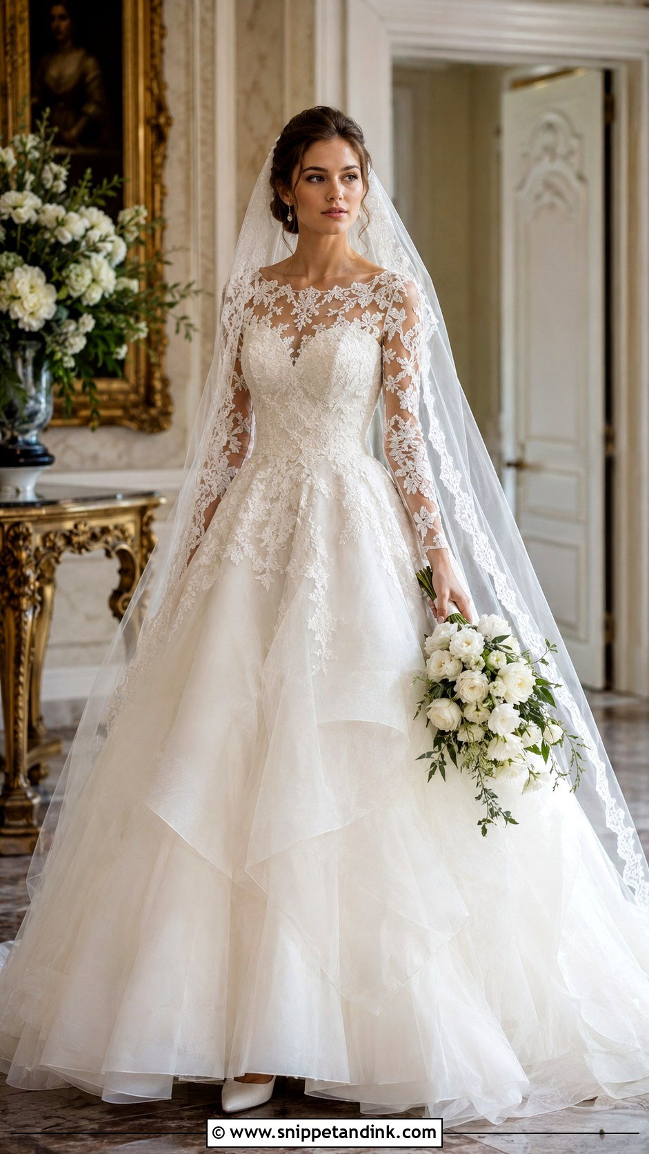Lace Long Sleeve Ball Gown Wedding Dress - Snippet and Ink - 20 Ball Wedding Dress Ideas