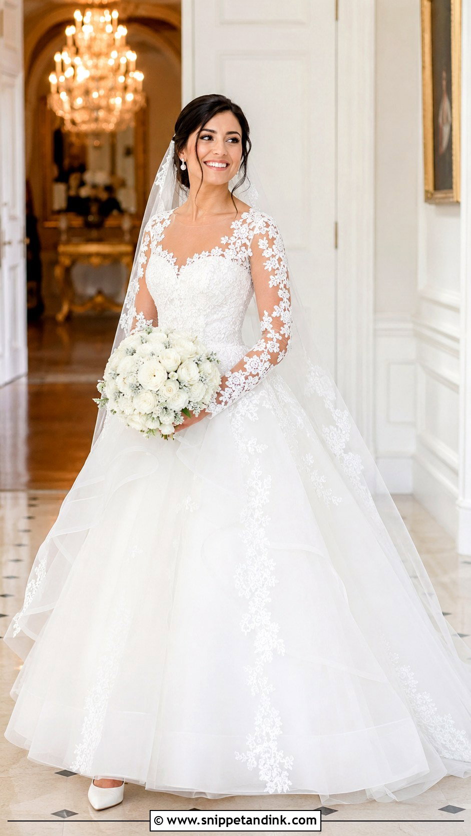 Lace Long Sleeve Ball Gown Wedding Dress - Snippet and Ink - 20 Big Poofy Wedding Dresses
