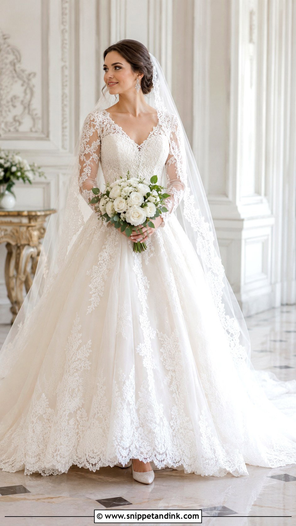 Lace Long Sleeve Bridal Ball Gown - Snippet and Ink - 20 Bridal Ball Gowns