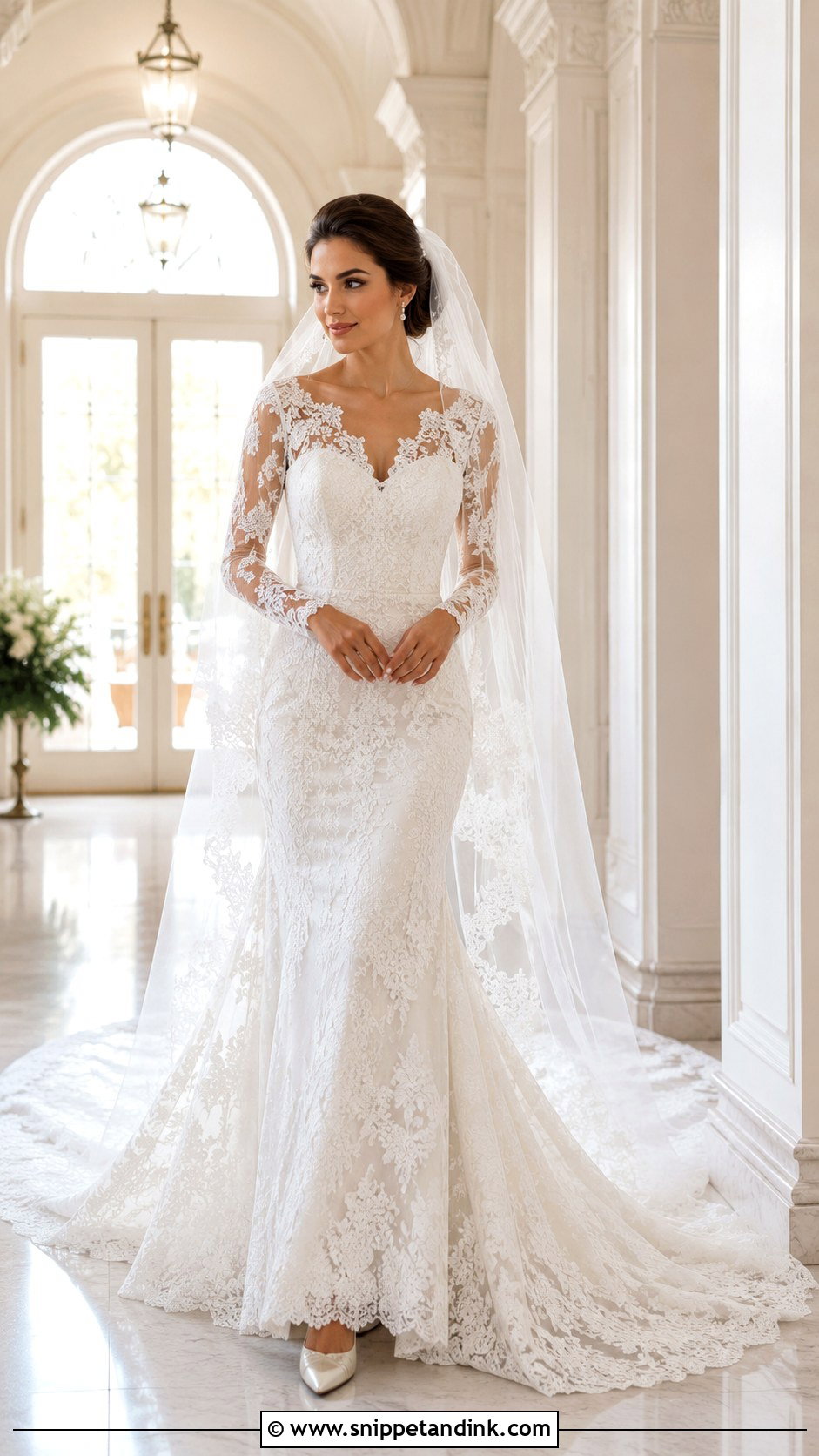 Lace Long Sleeve Cathedral Wedding Dress - Snippet and Ink - 30 Cathedral Wedding Dress Ideas