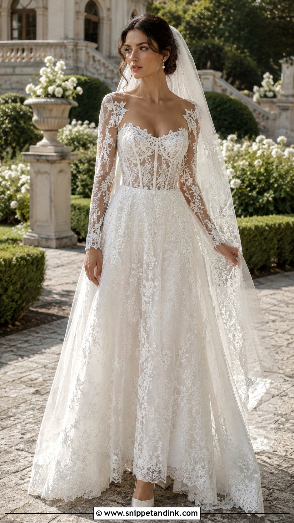Lace Long Sleeve Corset Wedding Dress - Snippet and Ink - 20 Long Sleeve Corset Wedding Dress Ideas