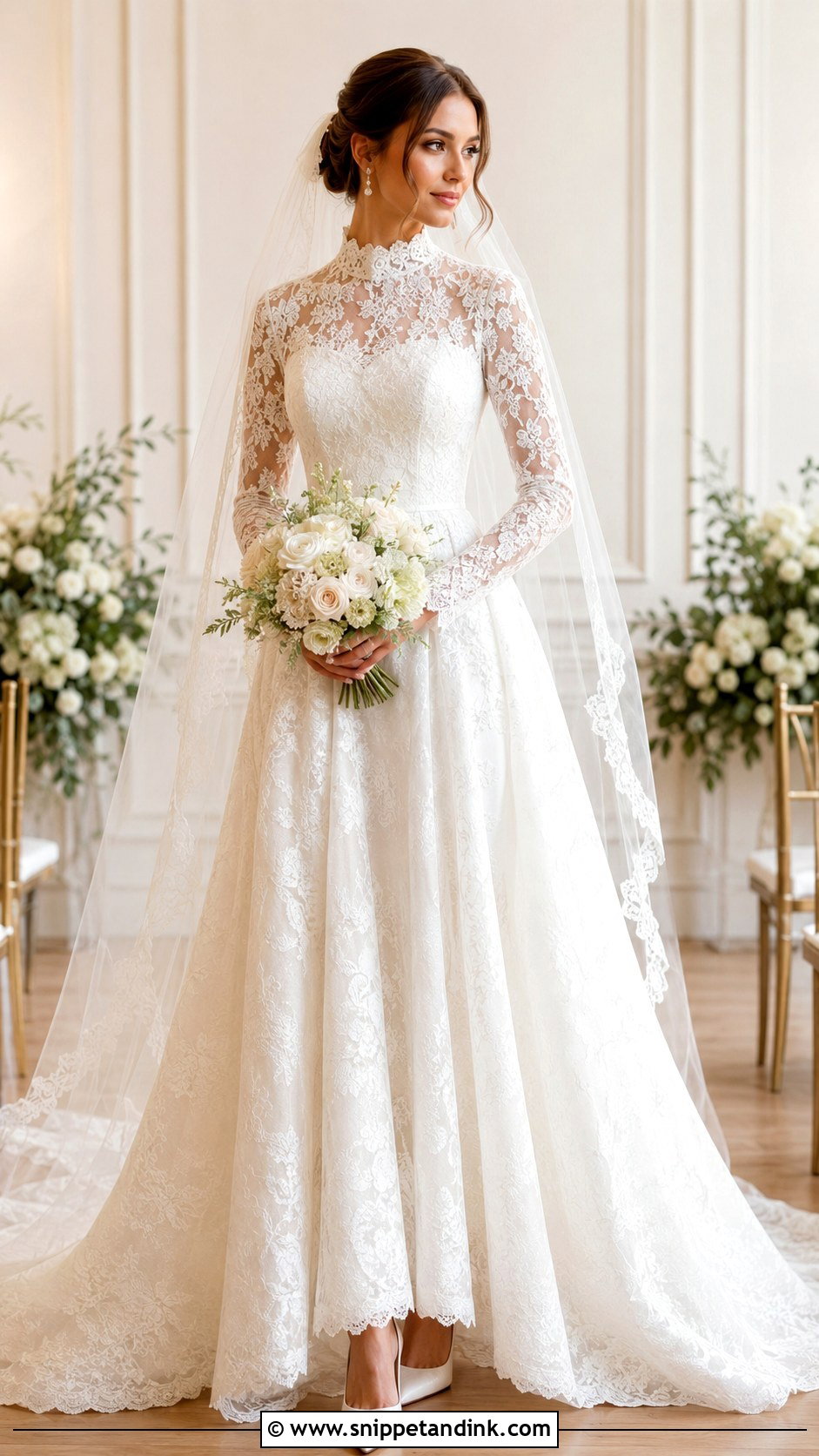 Lace Long Sleeve High Neck Wedding Gown - Snippet and Ink - 20 High Neck Wedding Gown Ideas