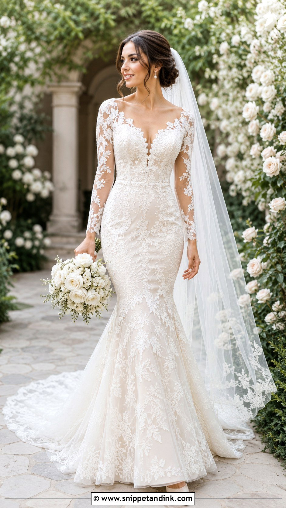 Lace Long Sleeve Mermaid Wedding Dress - Snippet and Ink - 25 Long Sleeve Mermaid Wedding Dress Ideas