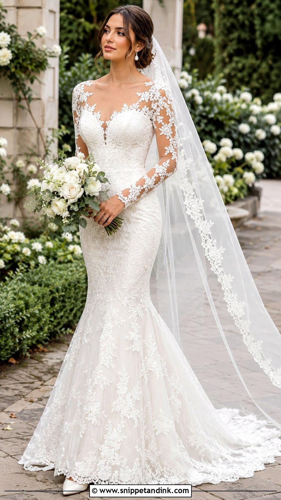 Lace Long Sleeve Mermaid Wedding Dress - Snippet and Ink - 20 Mermaid with Sleeves Wedding Dresses