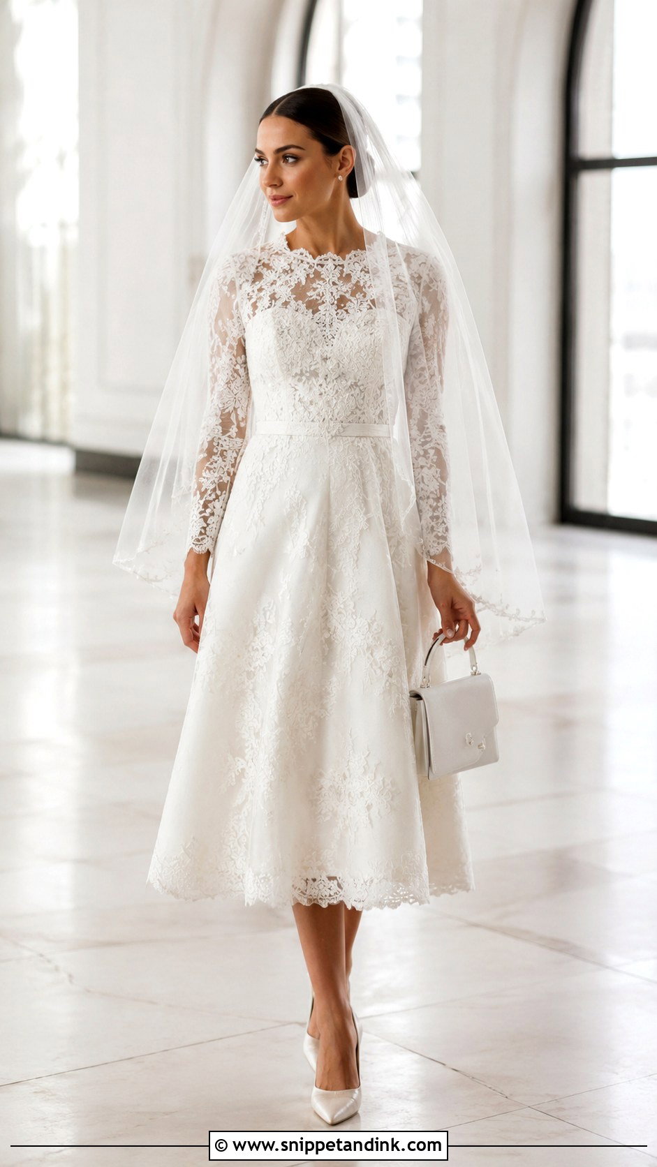 Lace Long Sleeve Midi Bride Dress - Snippet and Ink - 20 Midi Bride Dress Ideas