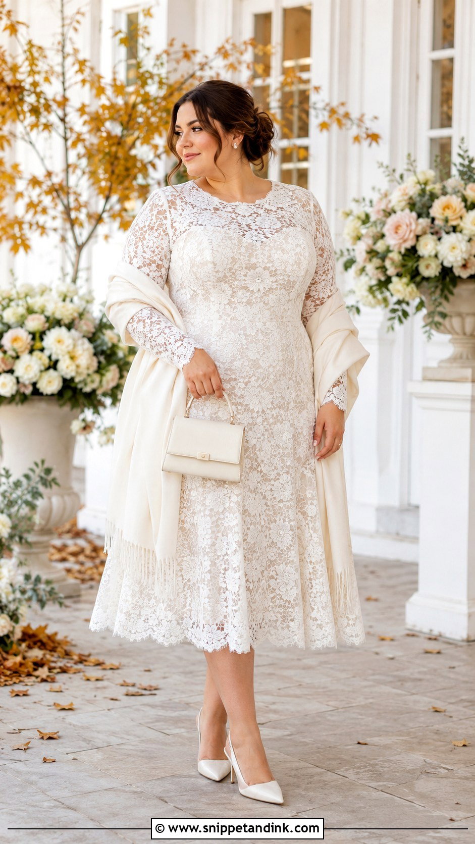 Lace Long Sleeve Midi Wedding Dress - Snippet and Ink - 20 Midi Wedding Dresses