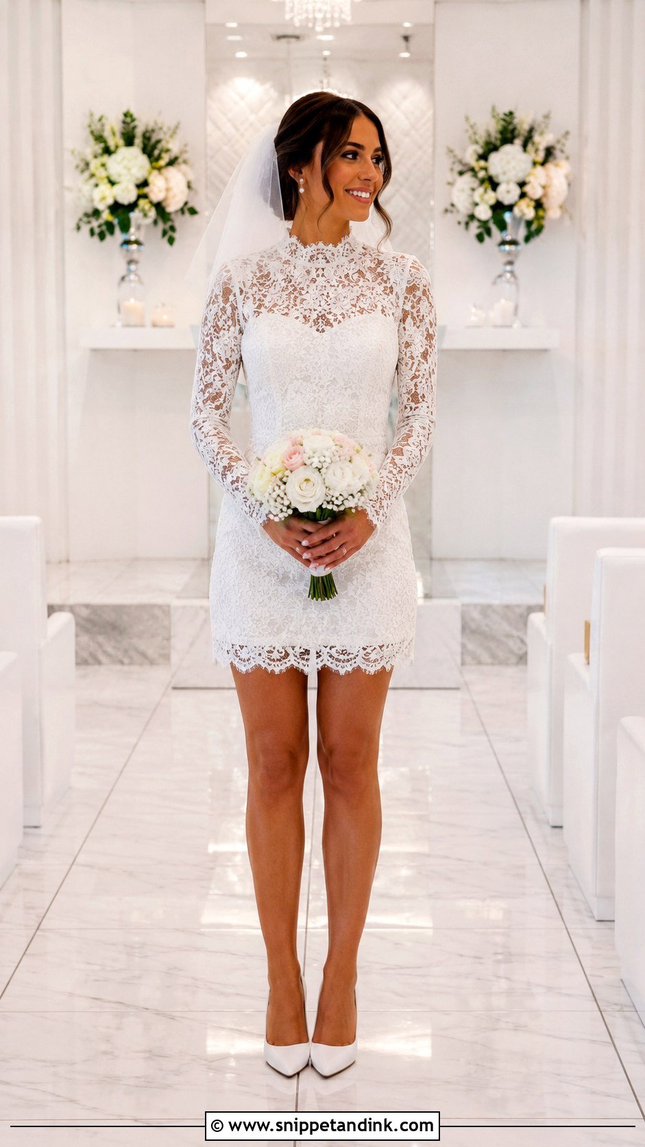 Lace Long Sleeve Mini Dress With Pumps - Snippet and Ink - 30 Vegas Elopement Dress Ideas