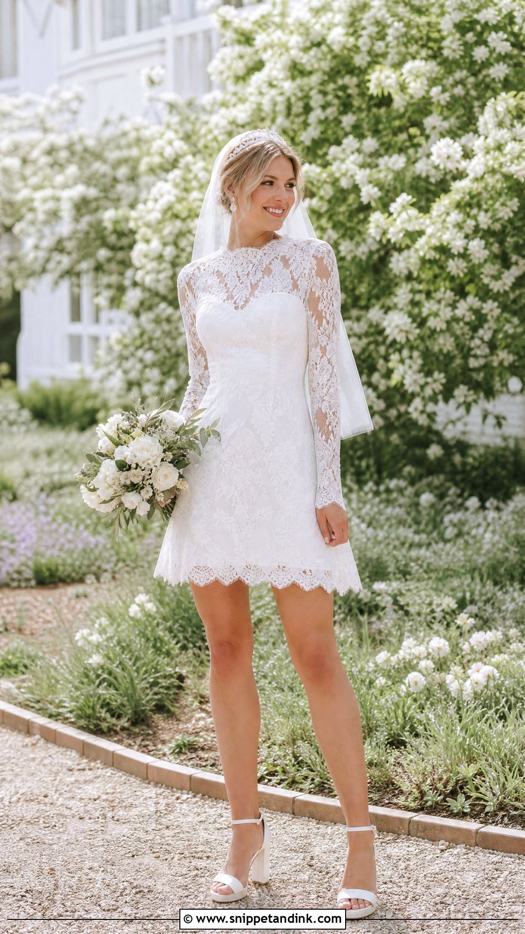 Lace Long Sleeve Mini Wedding Dress - Snippet and Ink - 20 Short Mini Wedding Dress Ideas