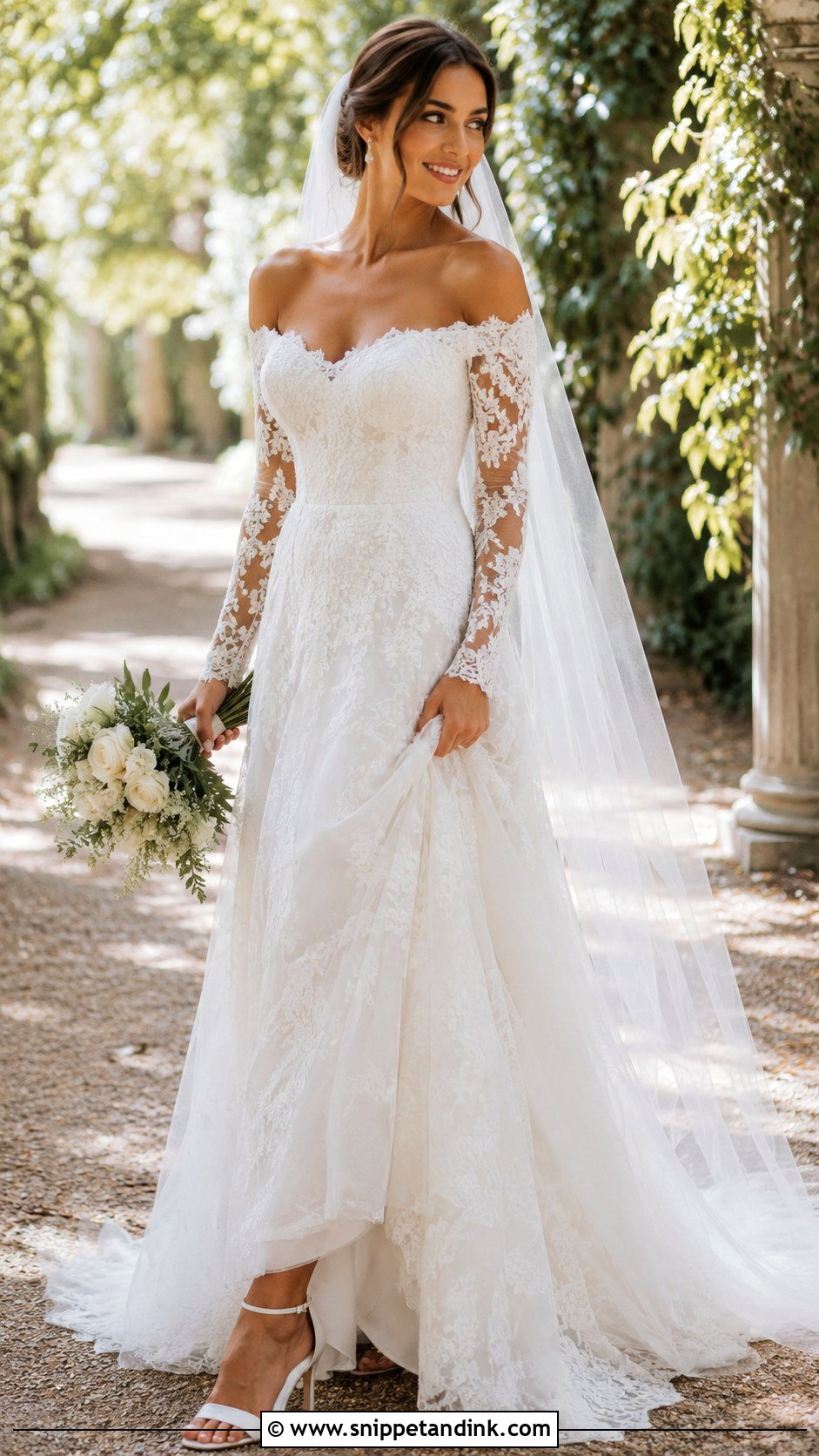 Lace Long Sleeve Off Shoulder Wedding Dress - Snippet and Ink - 25 Long Sleeve Off Shoulder Wedding Dress Ideas
