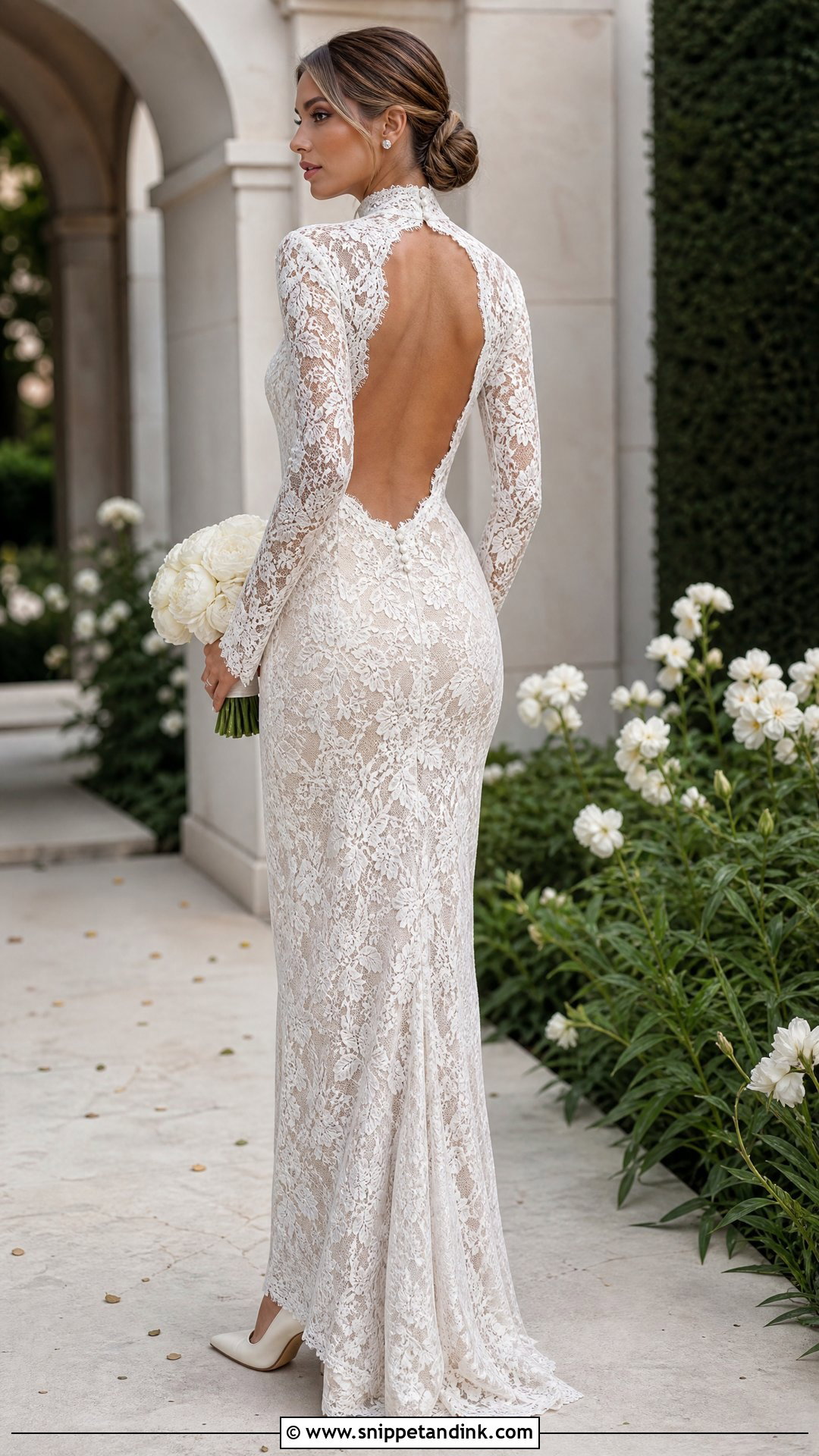 Lace Long Sleeve Open Back Wedding Dress - Snippet and Ink - 20 Tight Wedding Dress Open Backs Ideas